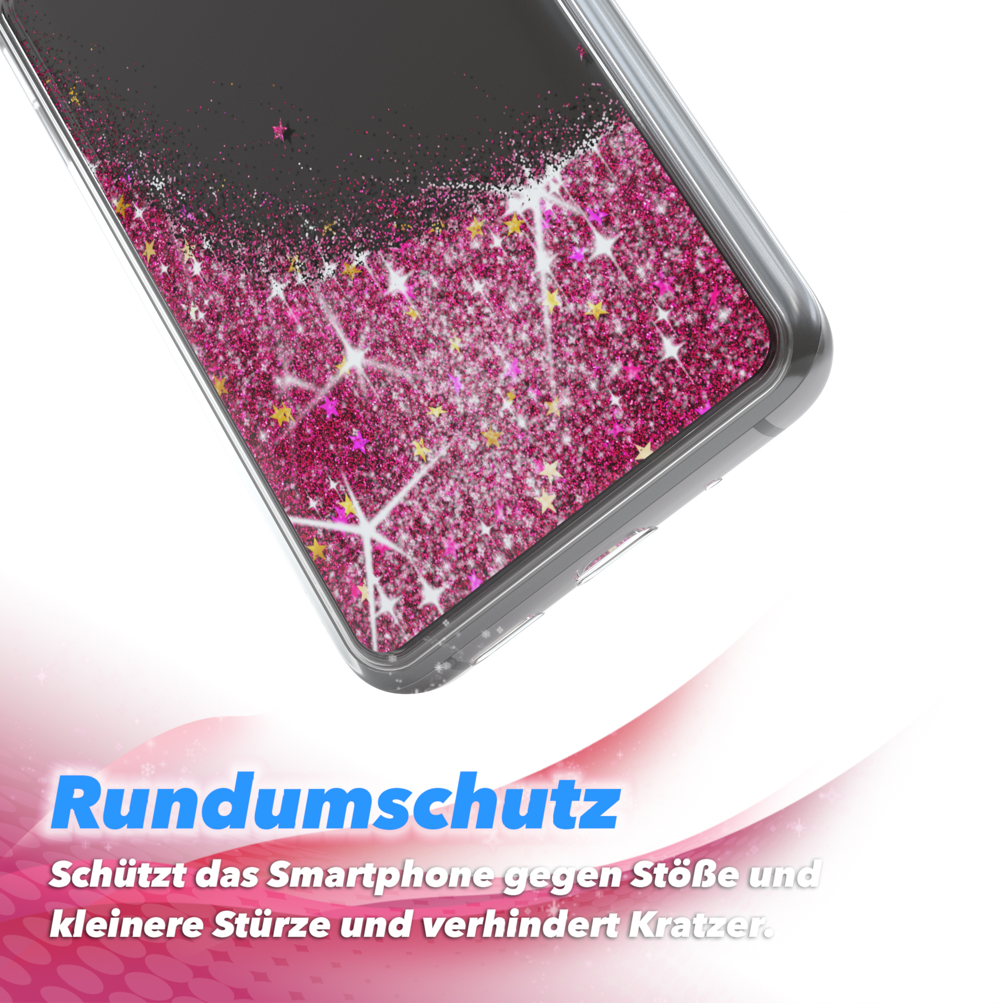 Samsung, Backcover, Pink Glitzerhülle Flüssig, CASE S20, EAZY Galaxy