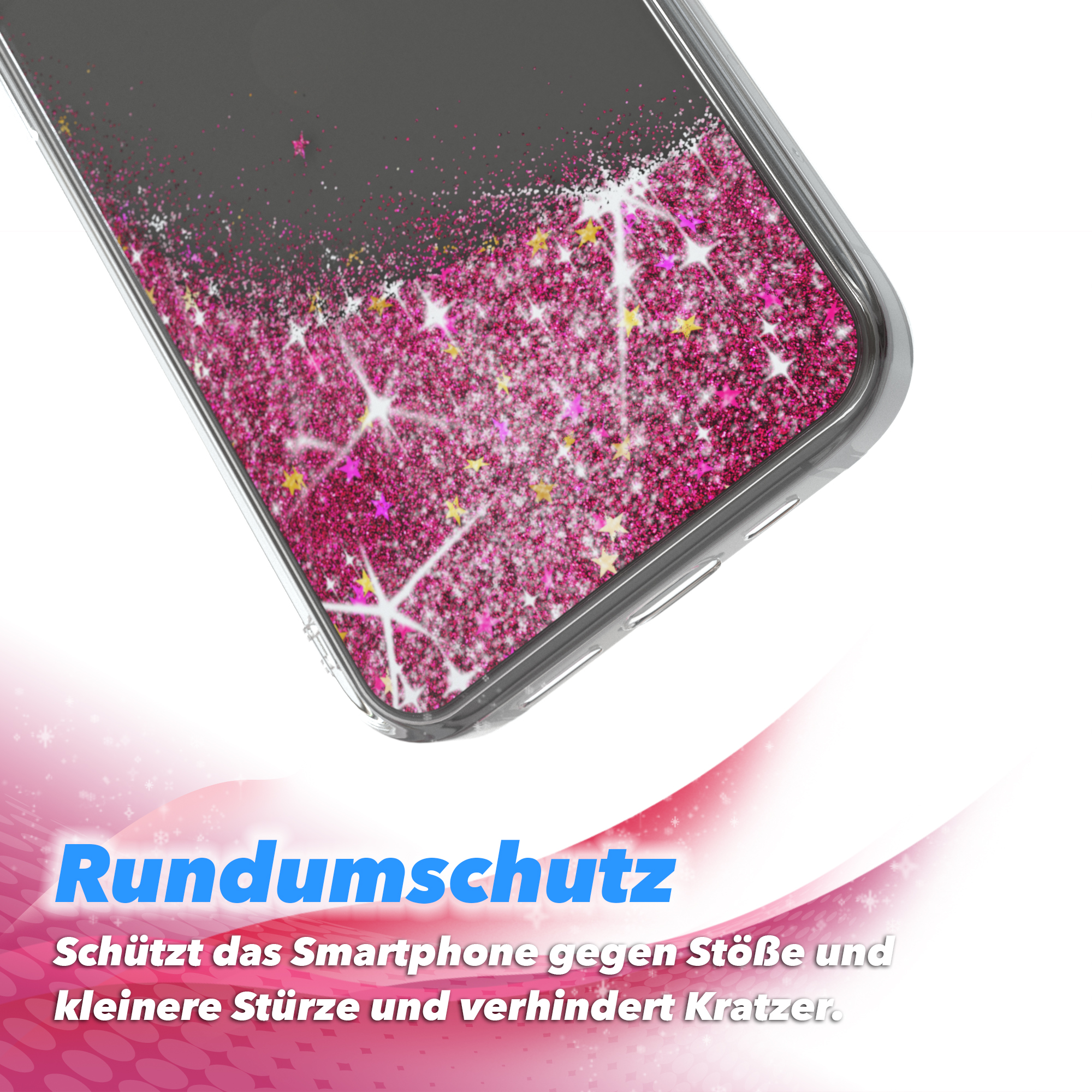 EAZY CASE Glitzerhülle 12 / Pro, Backcover, Flüssig, iPhone 12 Pink Apple