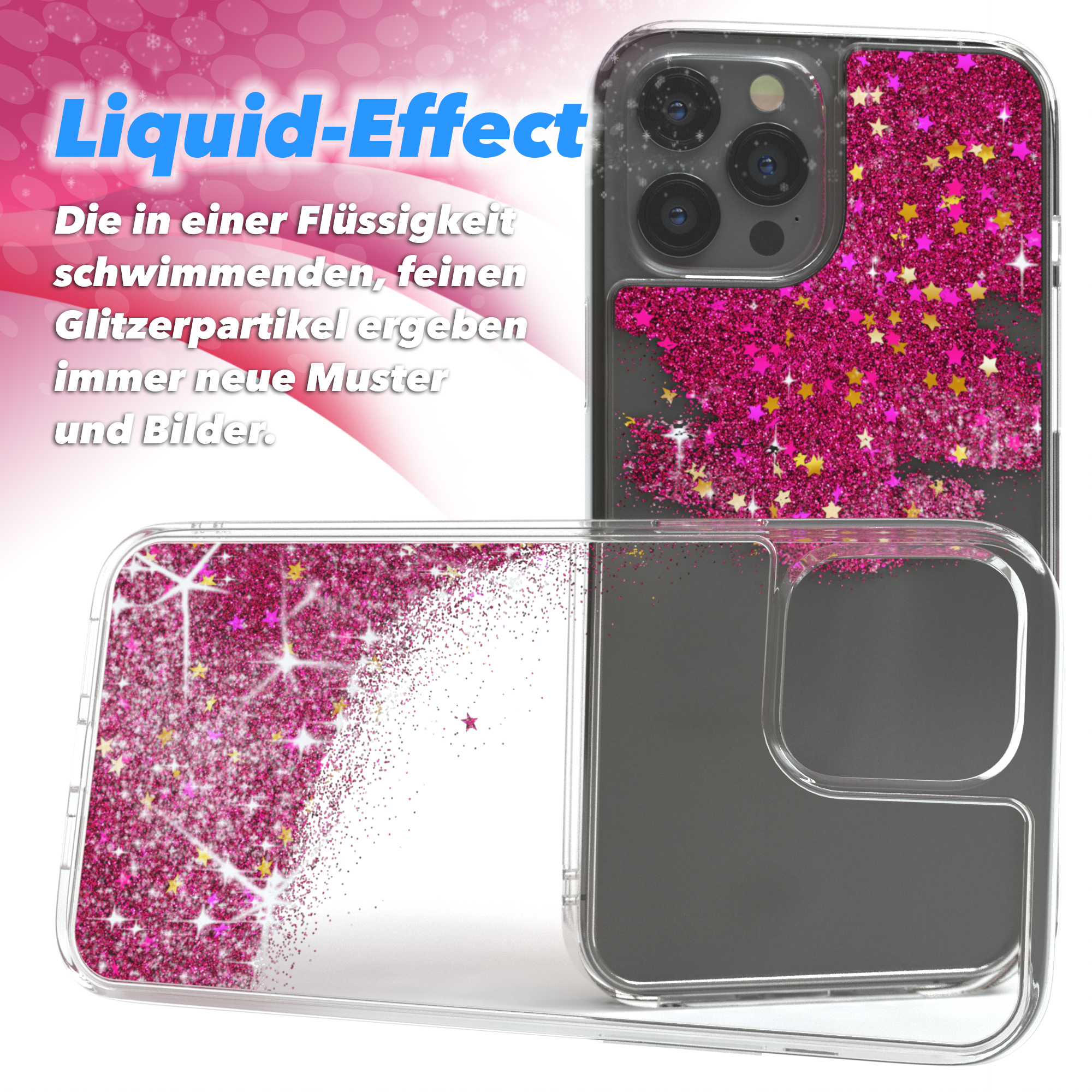 EAZY CASE Glitzerhülle Flüssig, Pink Backcover, iPhone 12 Apple, Pro Max