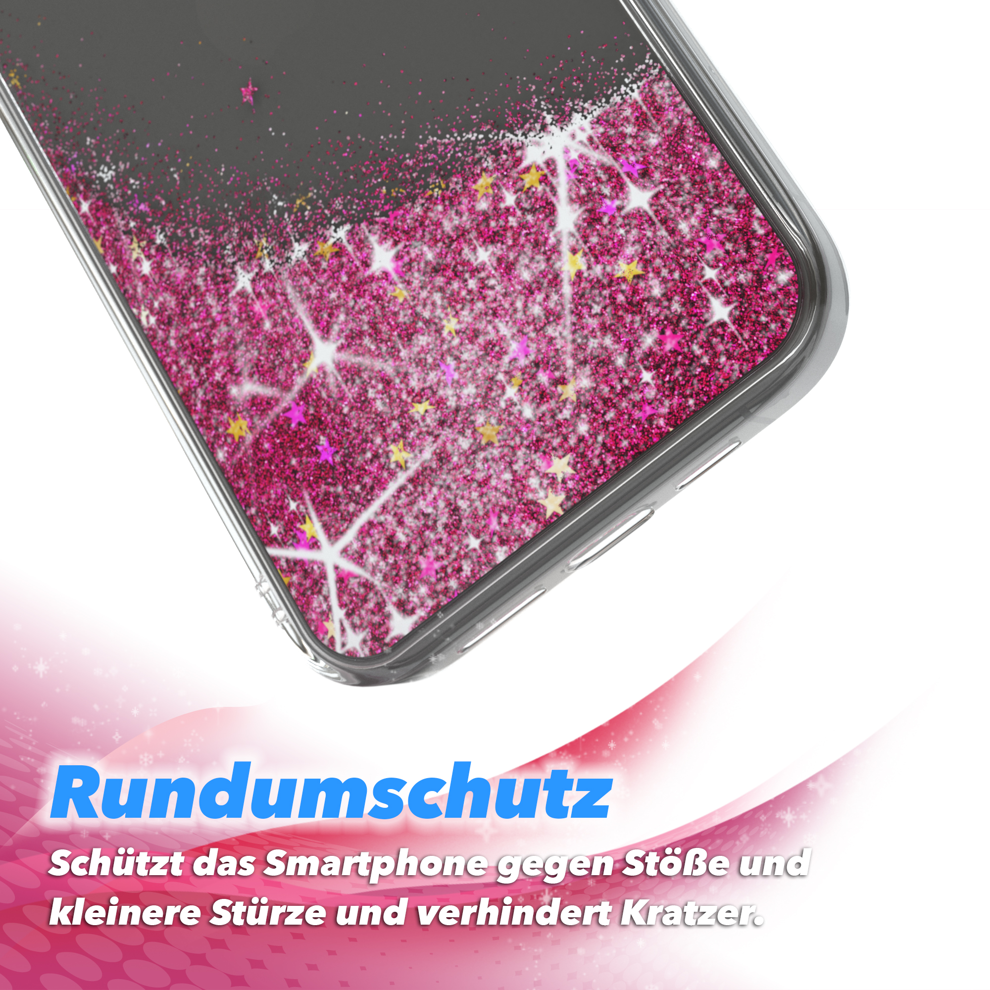 EAZY CASE Glitzerhülle Flüssig, iPhone Pink Pro 12 Backcover, Max, Apple