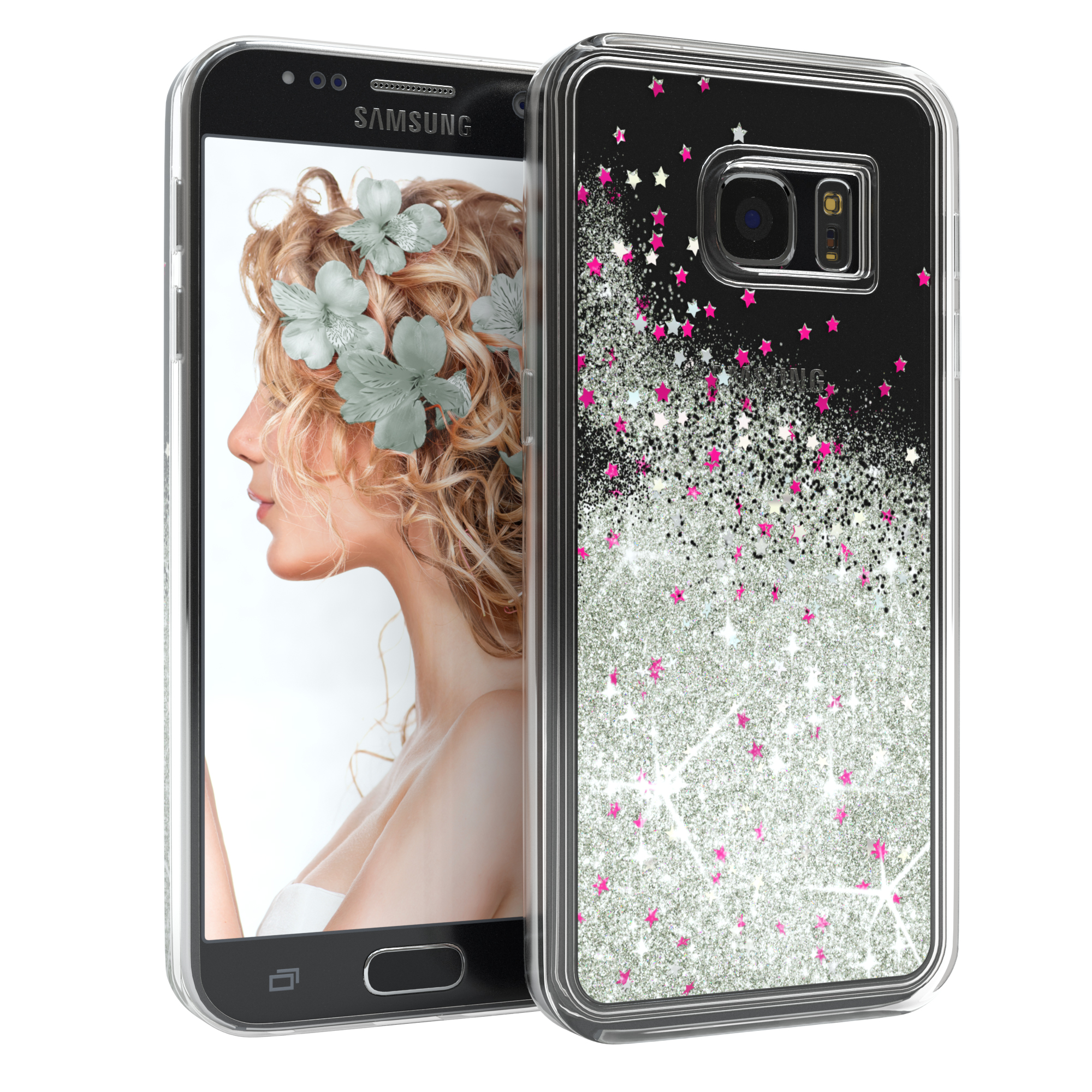 Samsung, CASE EAZY Backcover, Flüssig, Galaxy Glitzerhülle Silber S7,