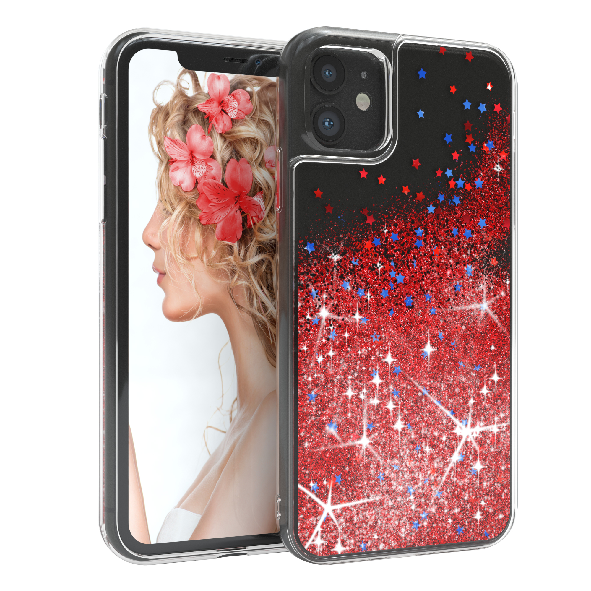 Rot Backcover, Flüssig, iPhone 11, Apple, CASE EAZY Glitzerhülle