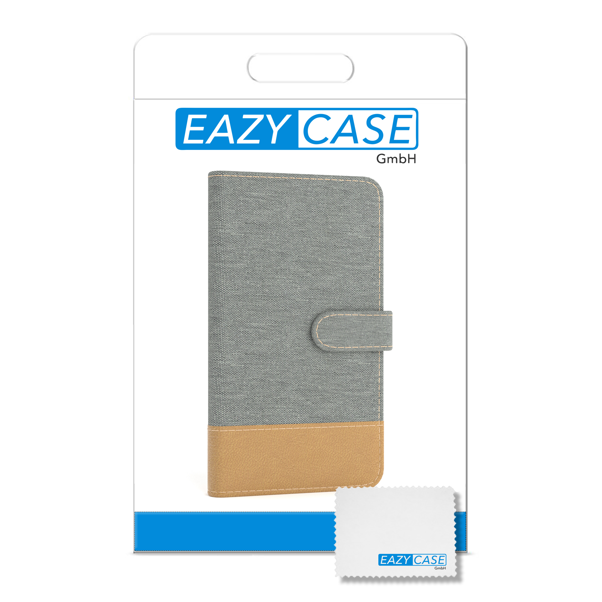 EAZY CASE Bookstyle Klapphülle 6 iPhone Hell Kartenfach, Bookcover, / Jeans Apple, Grau mit 6S