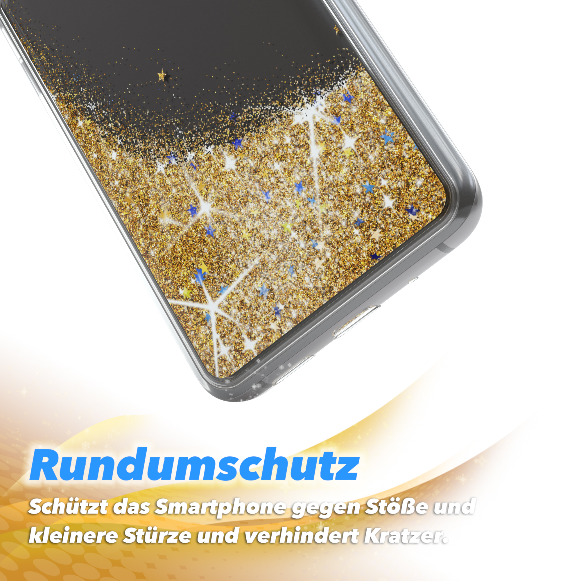 EAZY CASE Glitzerhülle Flüssig, S20, Samsung, Gold Galaxy Backcover
