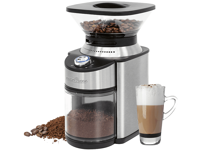 PROFICOOK PC-EKM 1205 Kaffeemühle Silber (200 Watt, Edelstahl-Kegelmahlwerk)