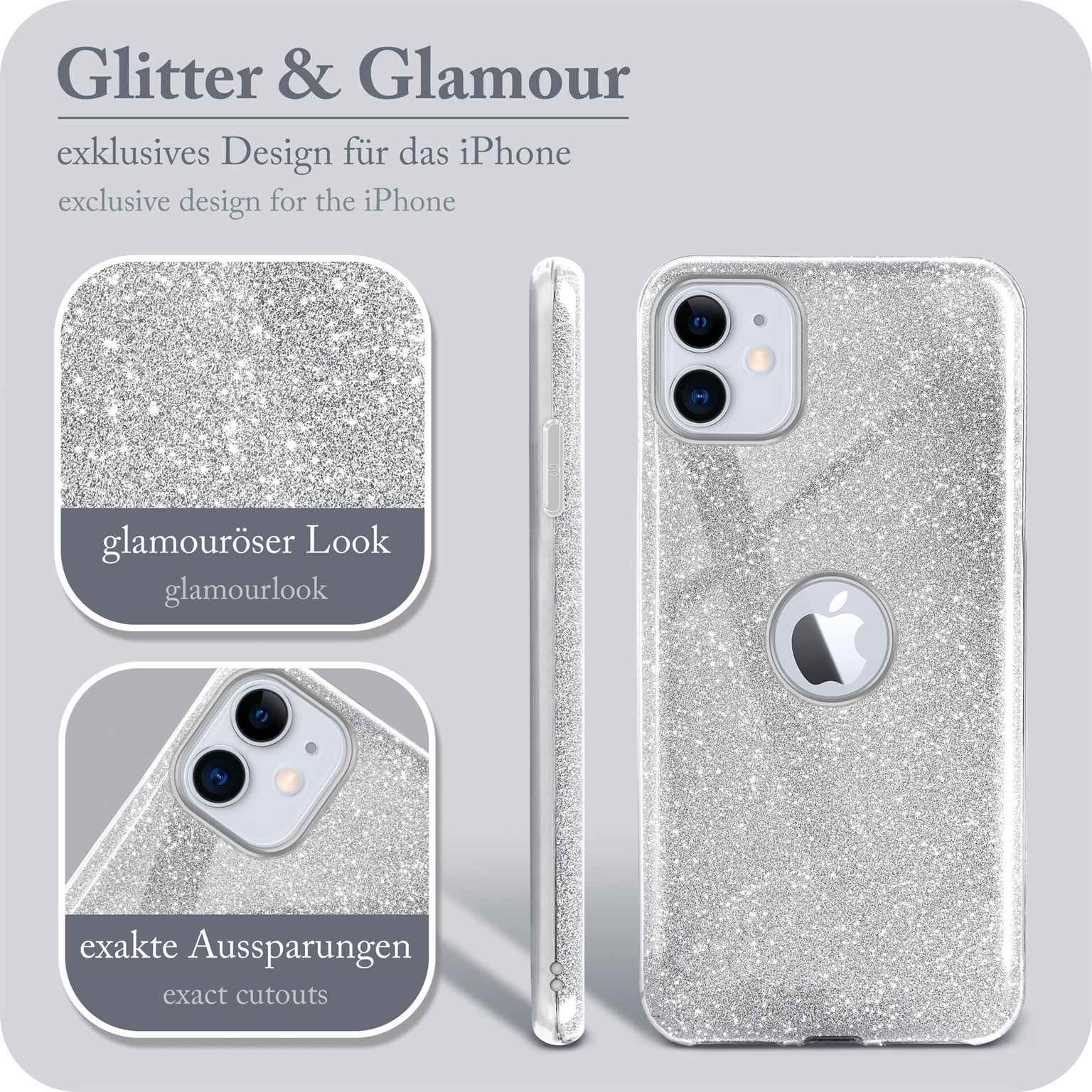 ONEFLOW Glitter Case, Backcover, Sparkle Silver 11, - Apple, iPhone