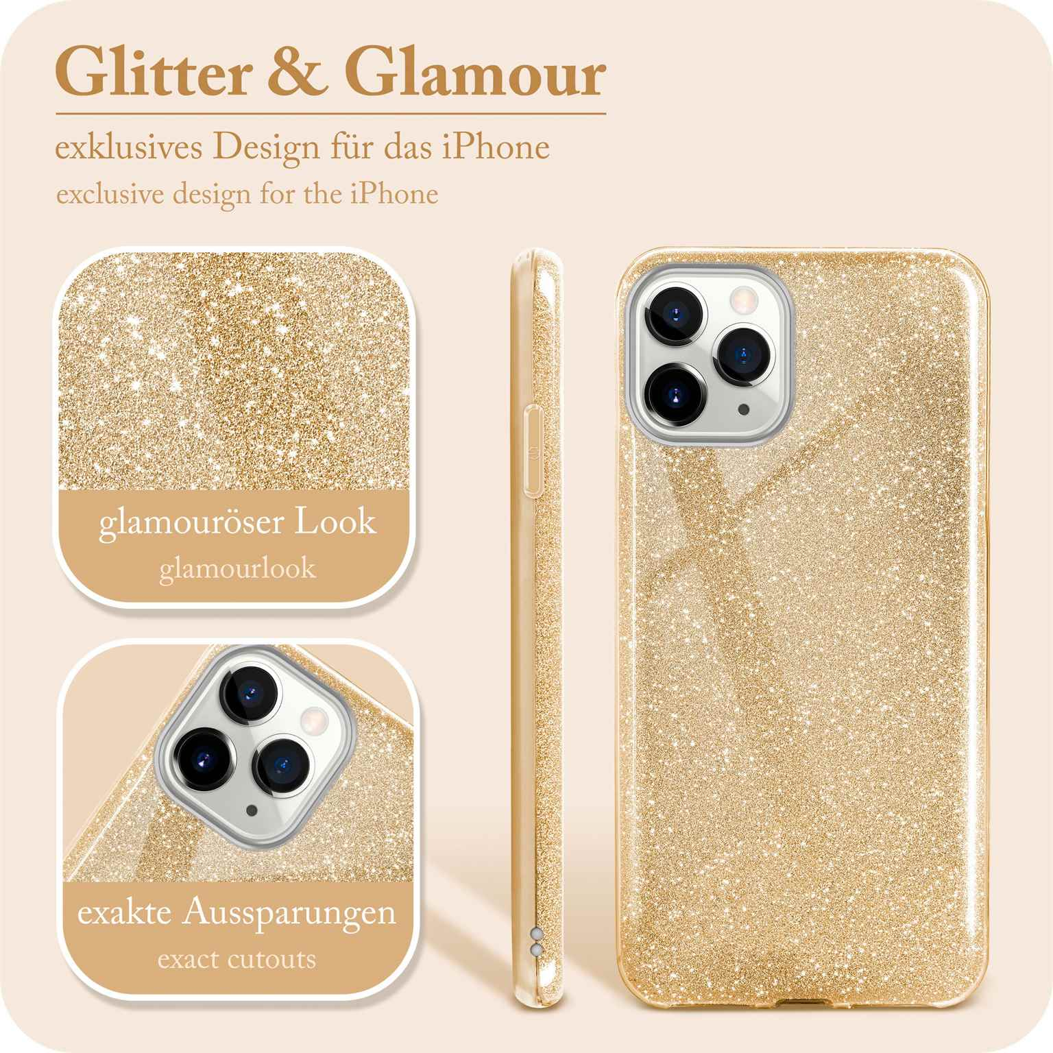 Gold-Glitzer-Handyhülle, iPhone, mit exakten Aussparungen, Glamour-Look.