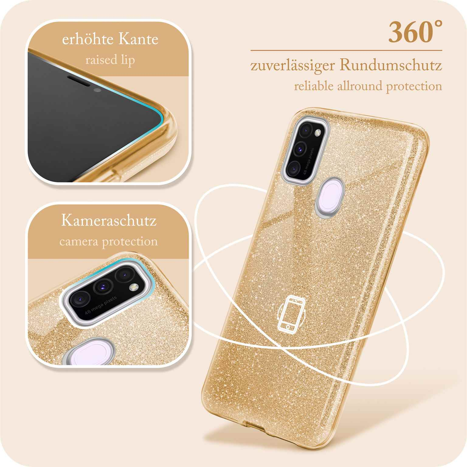 M30s, Case, ONEFLOW - Shine Galaxy Backcover, Gold Glitter Samsung,