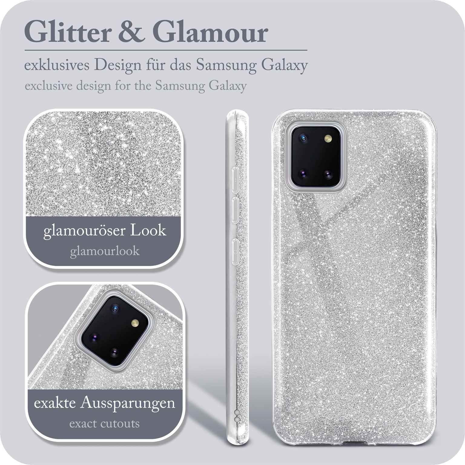 ONEFLOW Glitter Silver - Samsung, Sparkle Galaxy Note Backcover, 10 Lite, Case