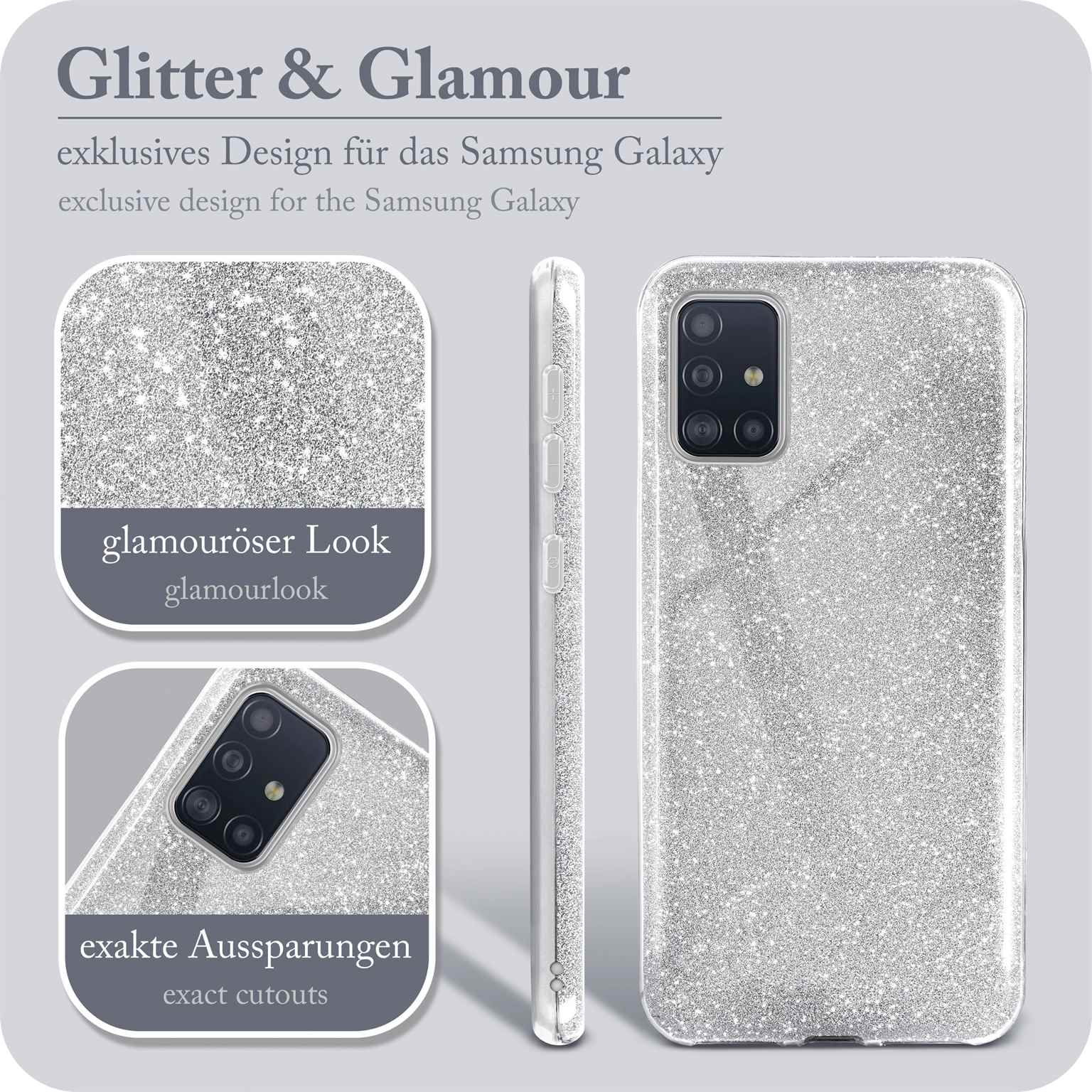 Sparkle A71, Glitter Case, Galaxy Backcover, - ONEFLOW Samsung, Silver