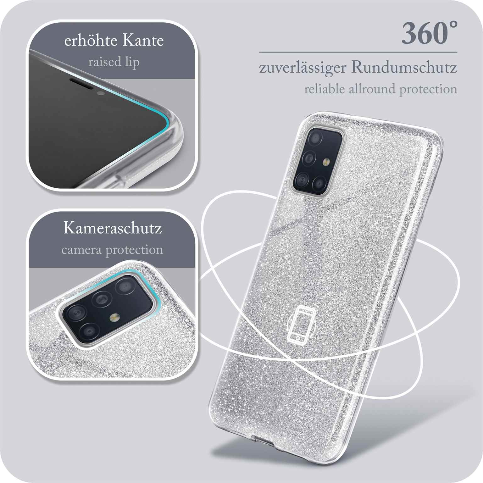 Glitter Case, Backcover, - ONEFLOW A71, Samsung, Sparkle Galaxy Silver
