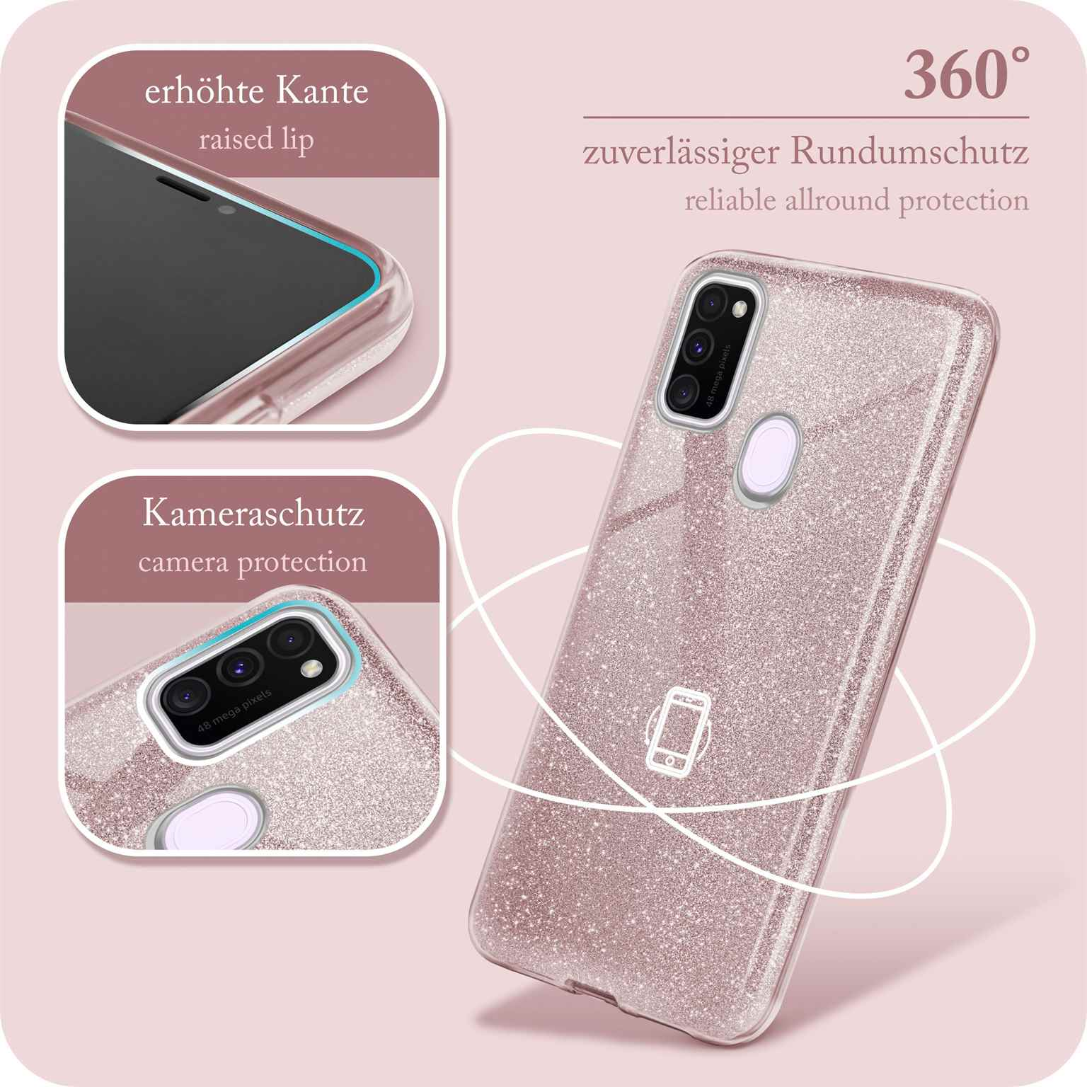 Handyhülle mit Glitzer. Erhöhte Kante und Kameraschutz für das Telefon.