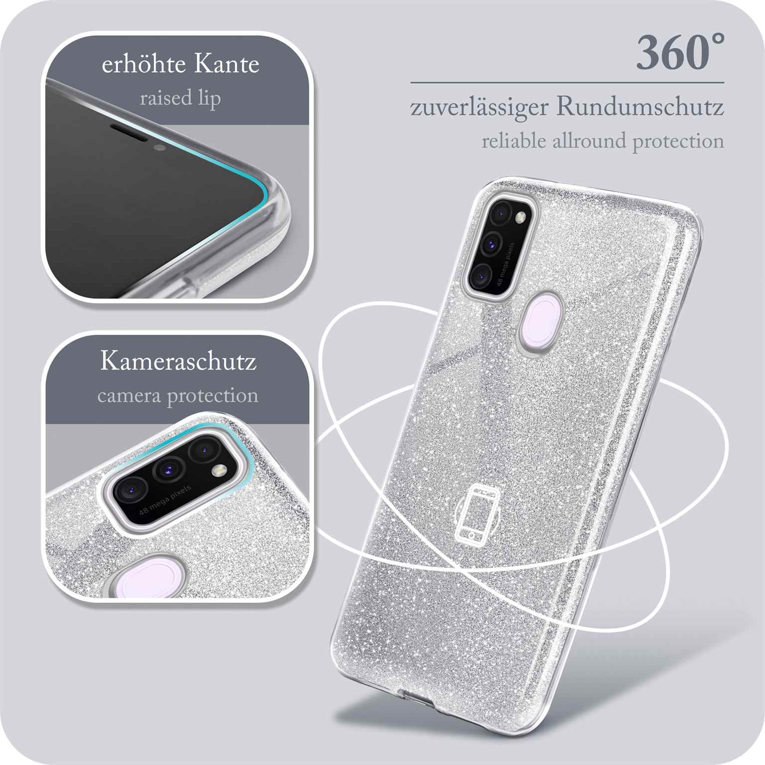 Sparkle Galaxy M30s, - Samsung, Silver ONEFLOW Case, Backcover, Glitter