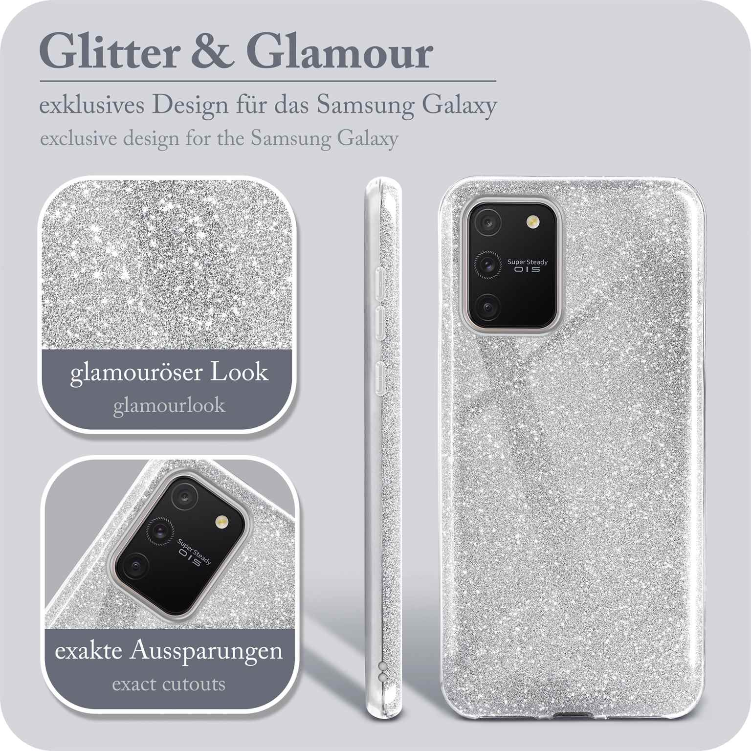 Samsung, Lite, Glitter Case, S10 ONEFLOW Backcover, Silver - Sparkle Galaxy