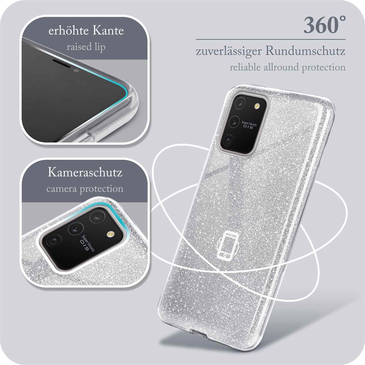 ONEFLOW Glitter Case, Backcover, Samsung, Sparkle S10 - Lite, Silver Galaxy