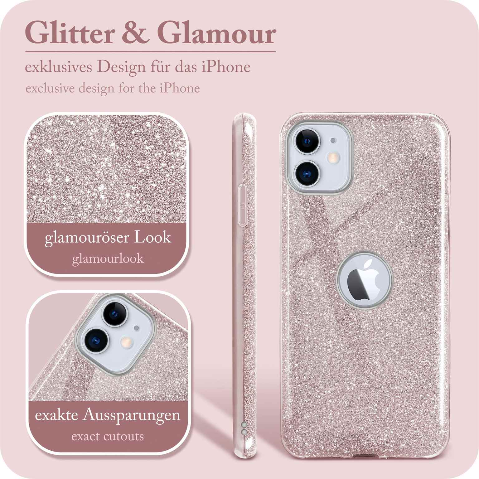 Glitzer-iPhone-Hülle. Die Hülle hat einen glitzernden Look mit Aussparungen für Kamera und Knöpfe.