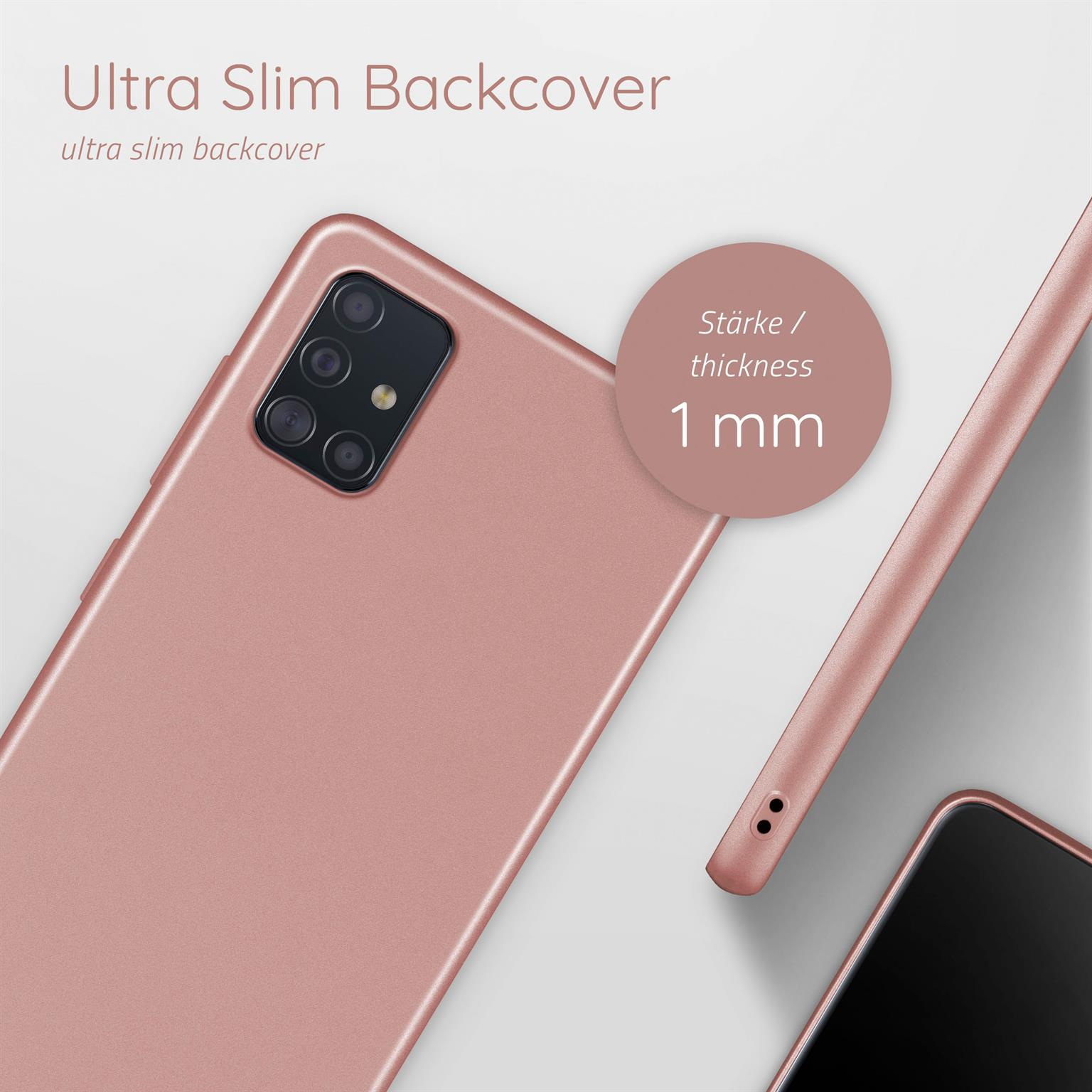 Roségoldenes Handycase mit Text, Ultra Slim Backcover. Dicke 1 mm.