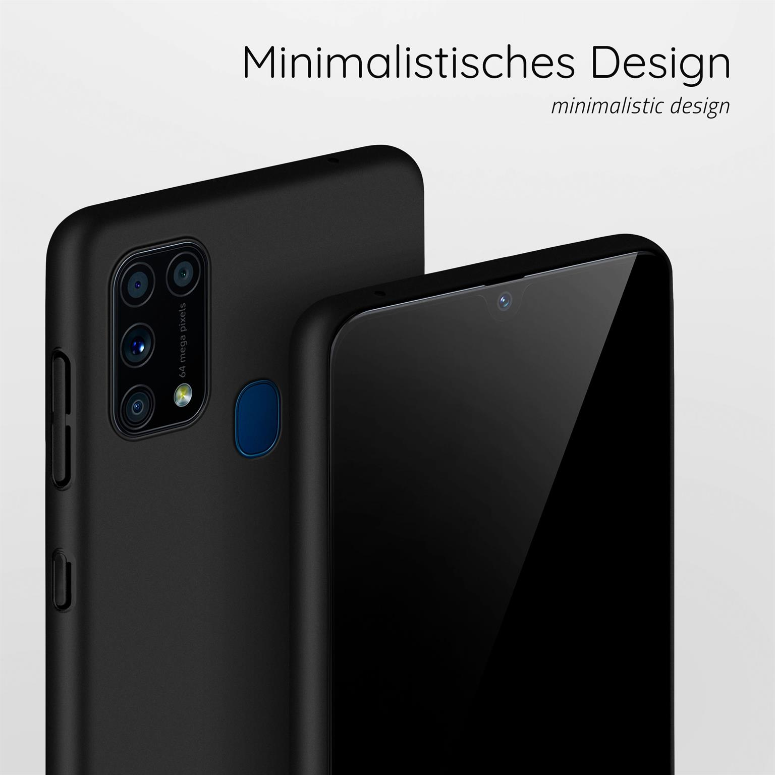 Zwei schwarze Telefonhüllen, eine mit Kamera und die andere mit Bildschirm.