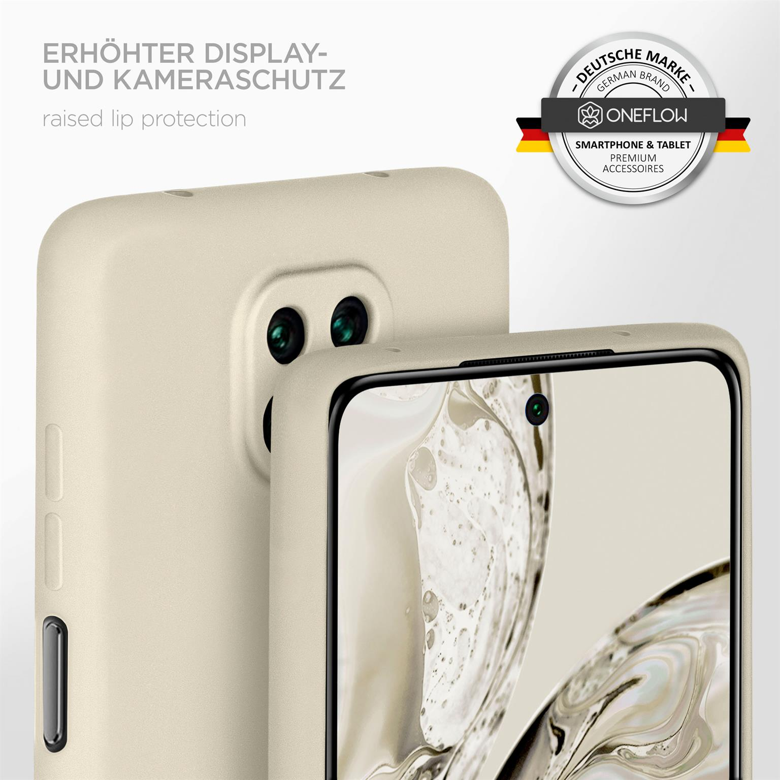 Zwei Telefone in Schutzhüllen. Eines zeigt ein Telefon in einer Hülle, das andere eine Hülle mit einem Telefon.