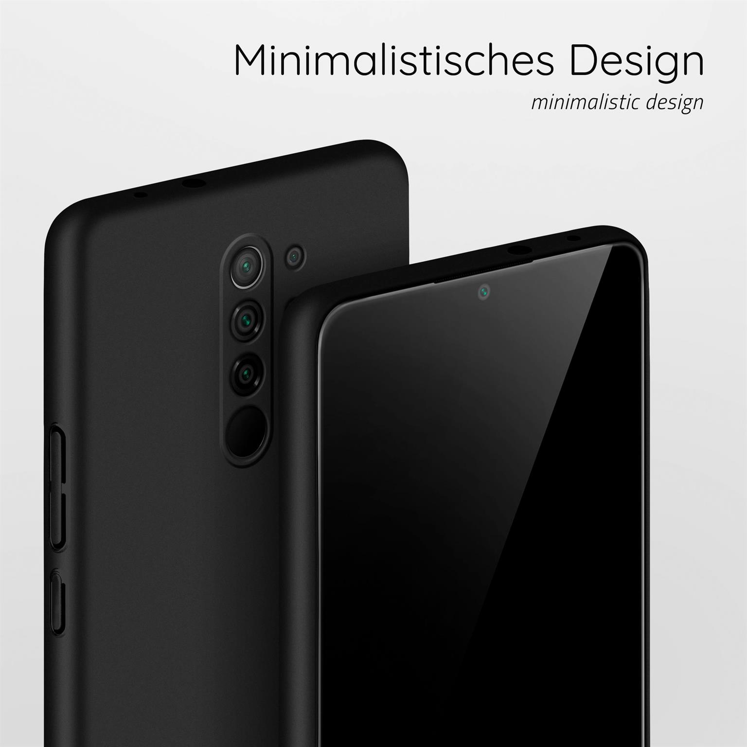 Zwei schwarze Telefone nebeneinander, Design des Telefons. Weißer Hintergrund.
