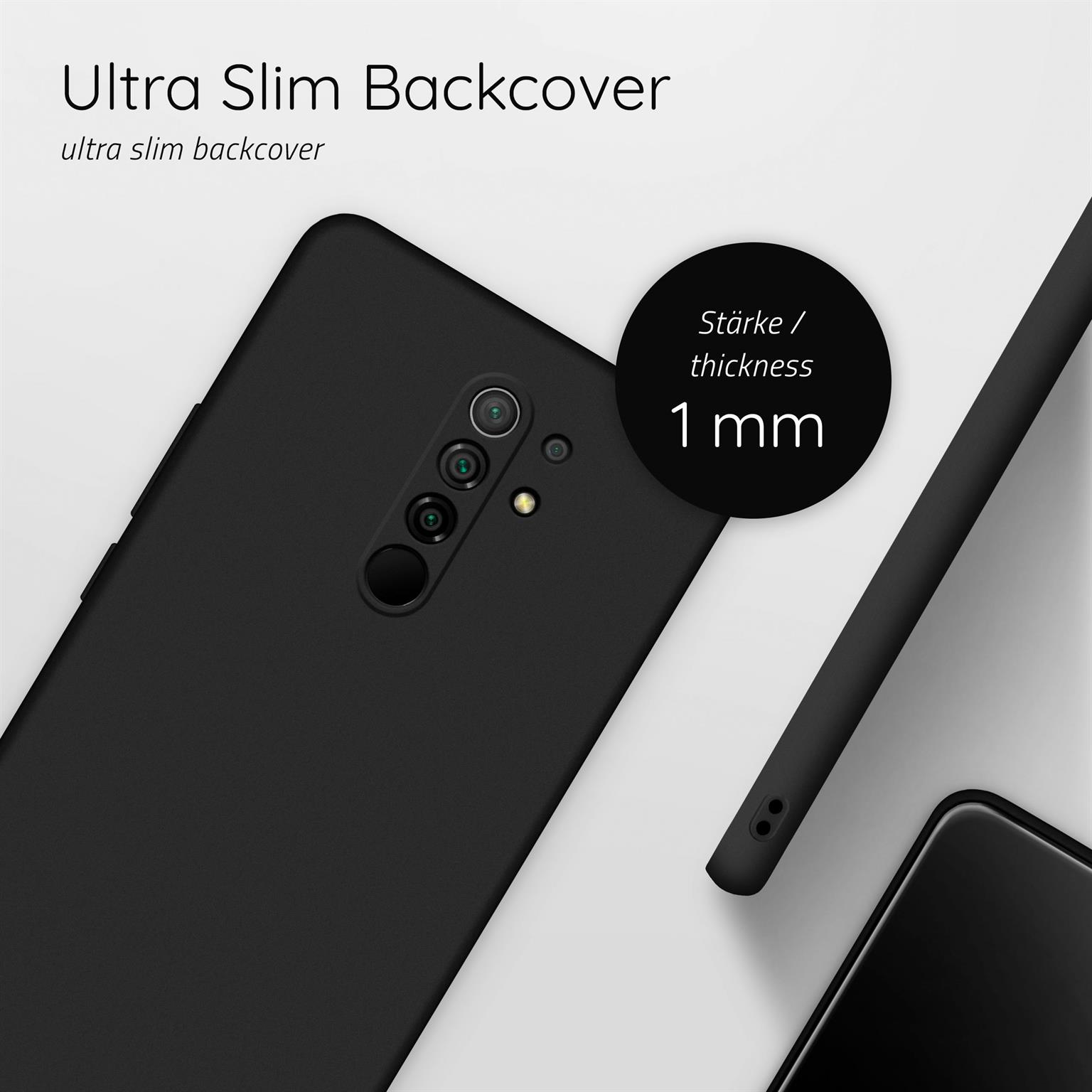Schwarze Handyhülle mit Kamera und 1mm Dickenangabe, auf weißem Hintergrund.