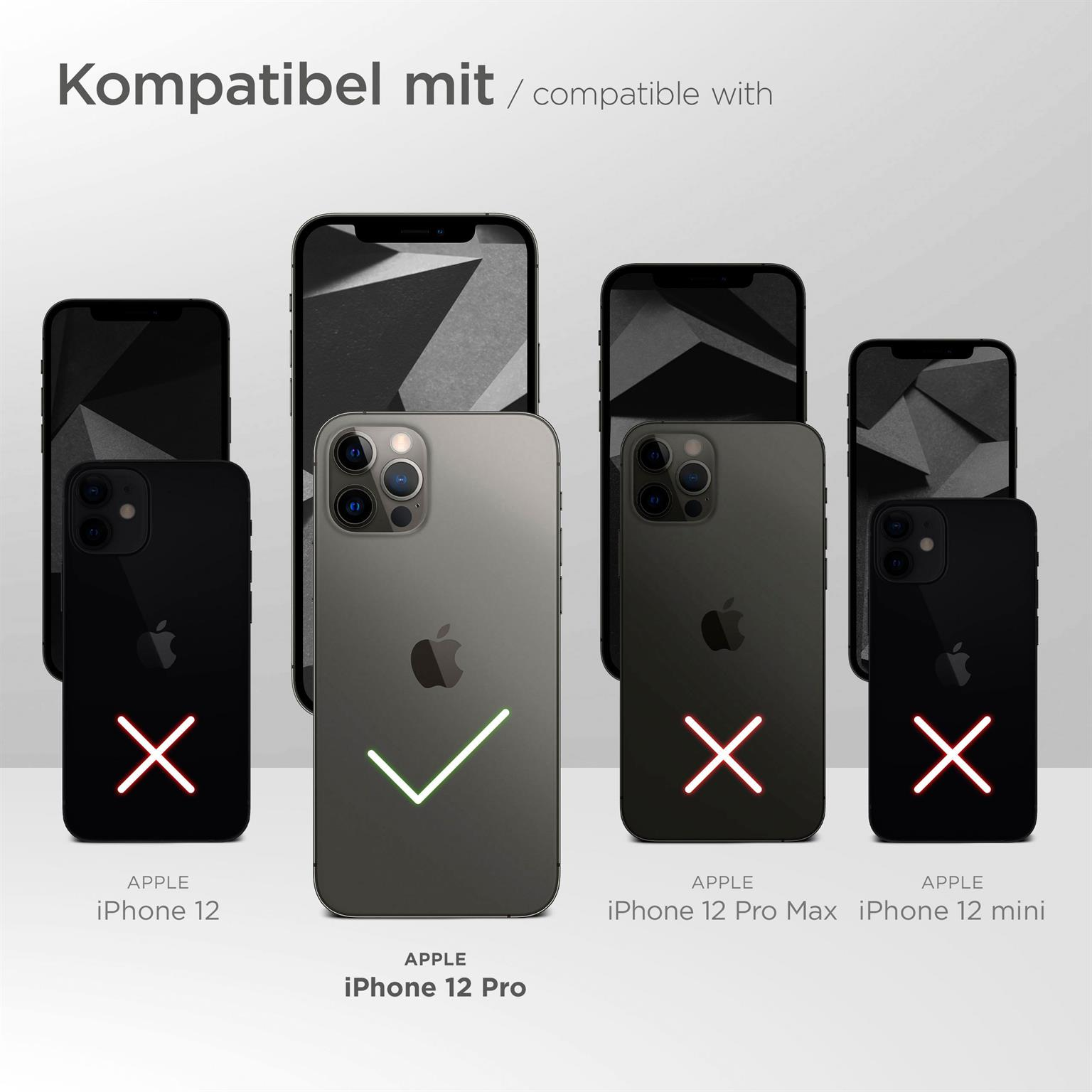 Bild zeigt iPhone-Modelle mit Kompatibilitätsanzeigen. iPhone 12 Pro ist kompatibel, andere nicht.