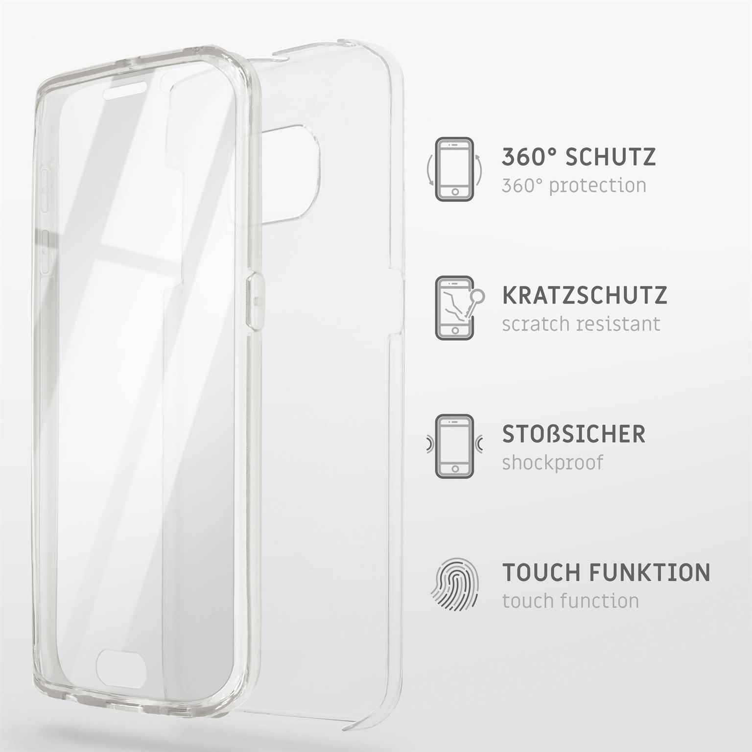 Transparente Handyhülle mit 360°-Schutz, Kratzfestigkeit, Stoßfestigkeit und Touch-Funktion.