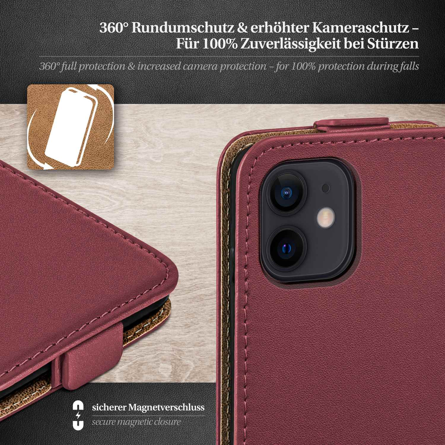 MOEX Flip Case, Flip Cover, 12 Maroon-Red Apple, iPhone mini