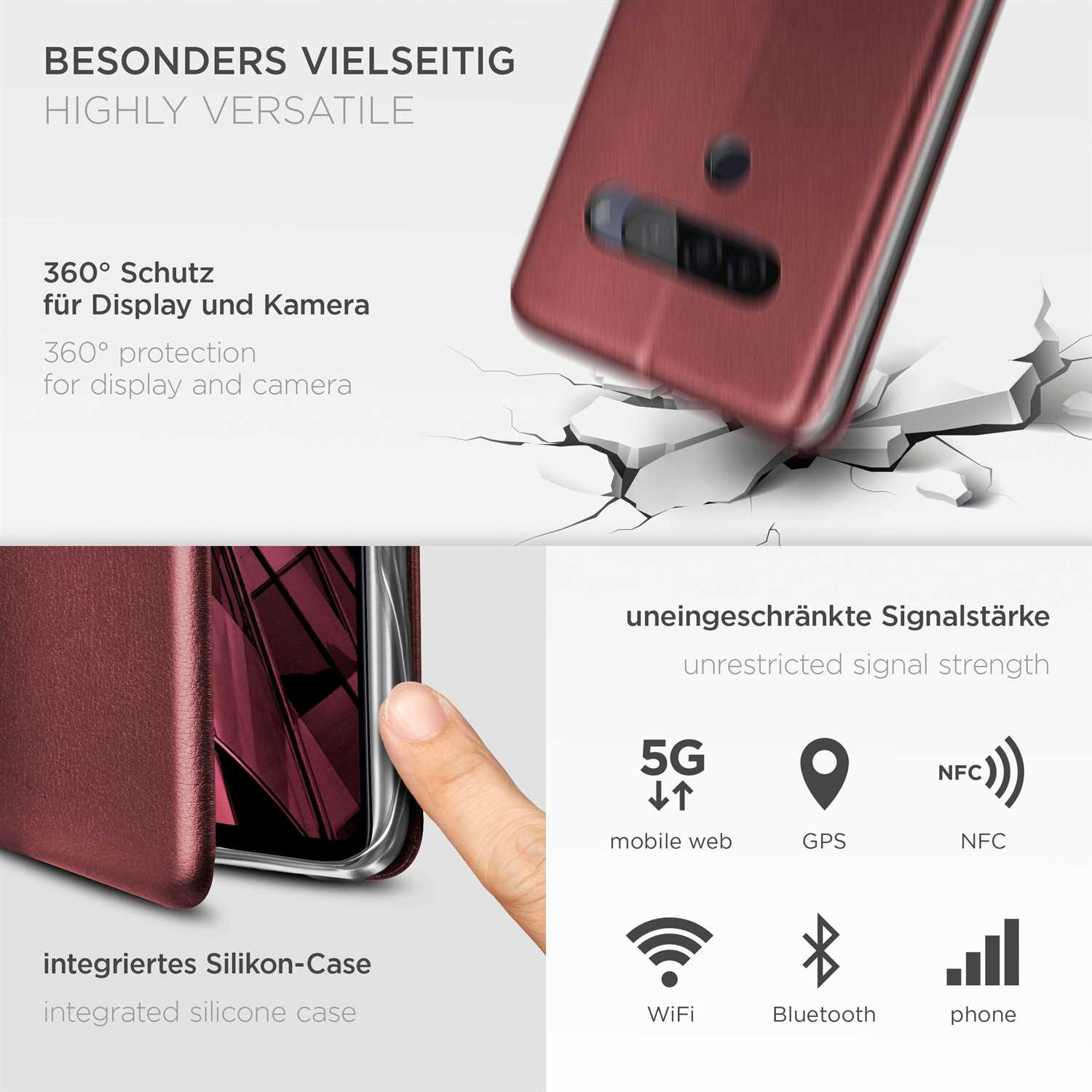 ONEFLOW Case, Red Flip - ThinQ, LG, G8s Burgund Business Cover,