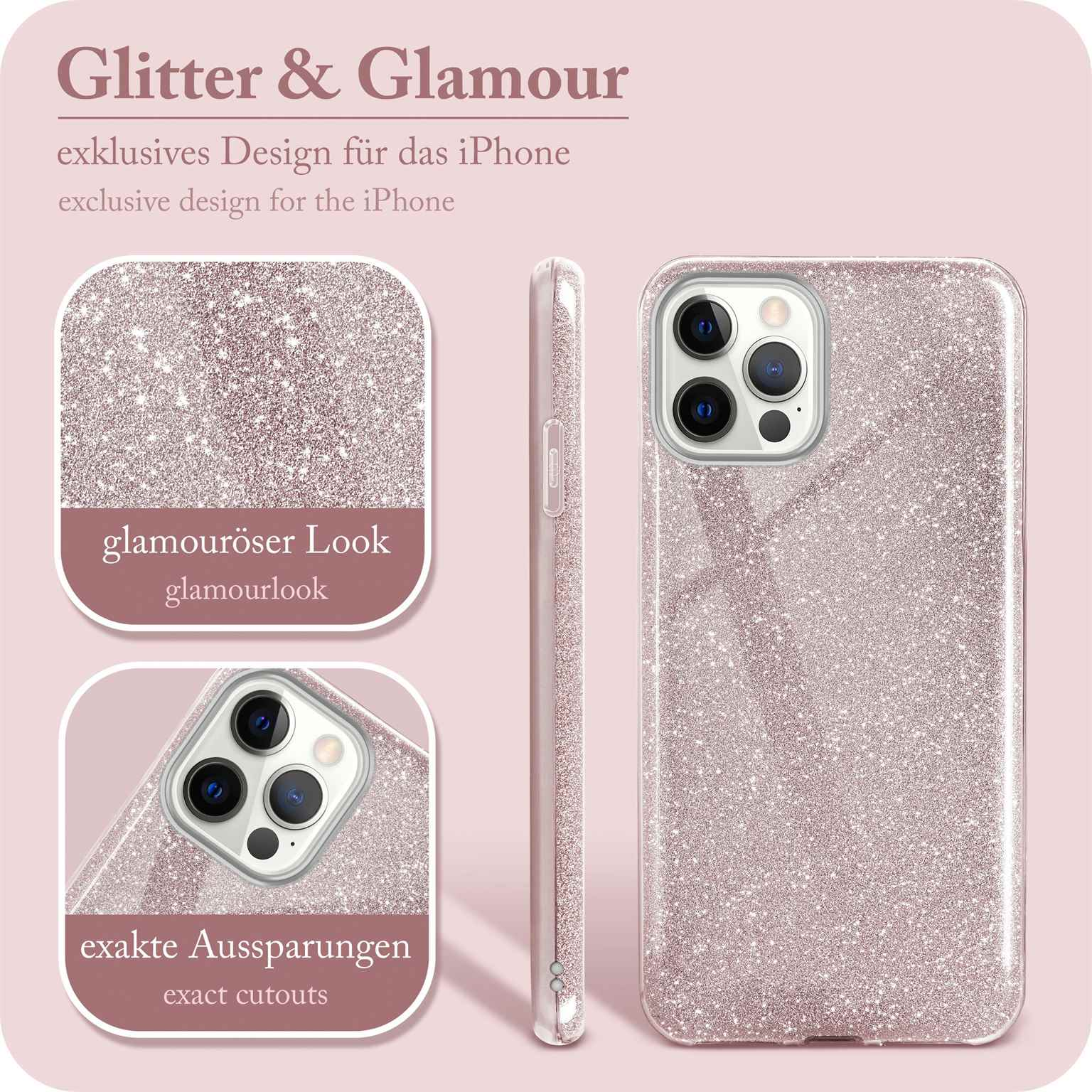 ONEFLOW Pro, Glitter iPhone Apple, Backcover, 12 - Case, Rosé Gloss