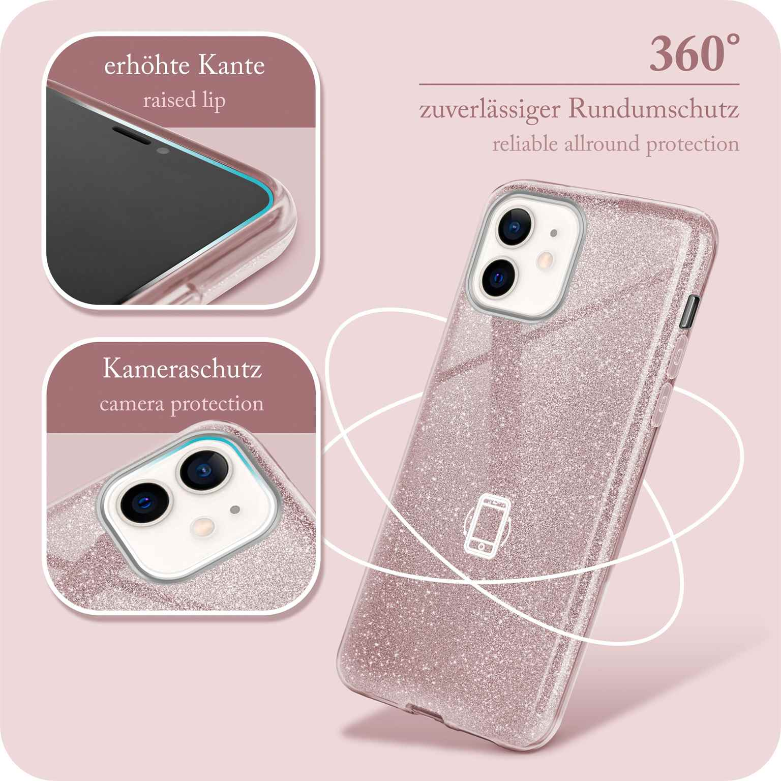 Case, iPhone 12, Backcover, Apple, - ONEFLOW Gloss Glitter Rosé