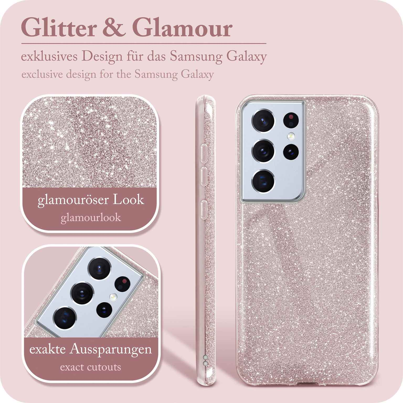 - Backcover, ONEFLOW Galaxy Ultra, Samsung, Gloss S21 Glitter Case, Rosé