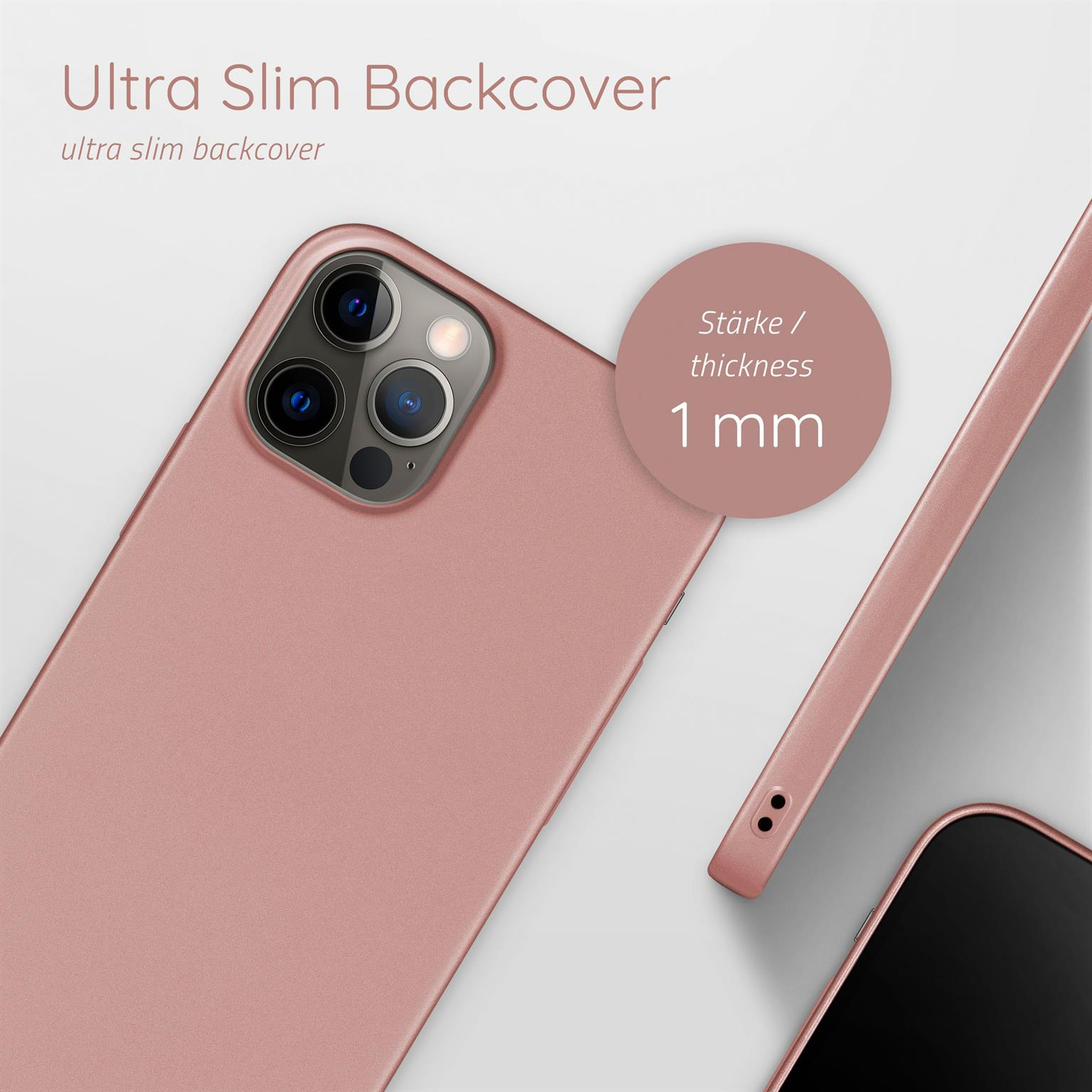 Eine Handyhülle in Roségold mit einer Stärke von 1 mm.