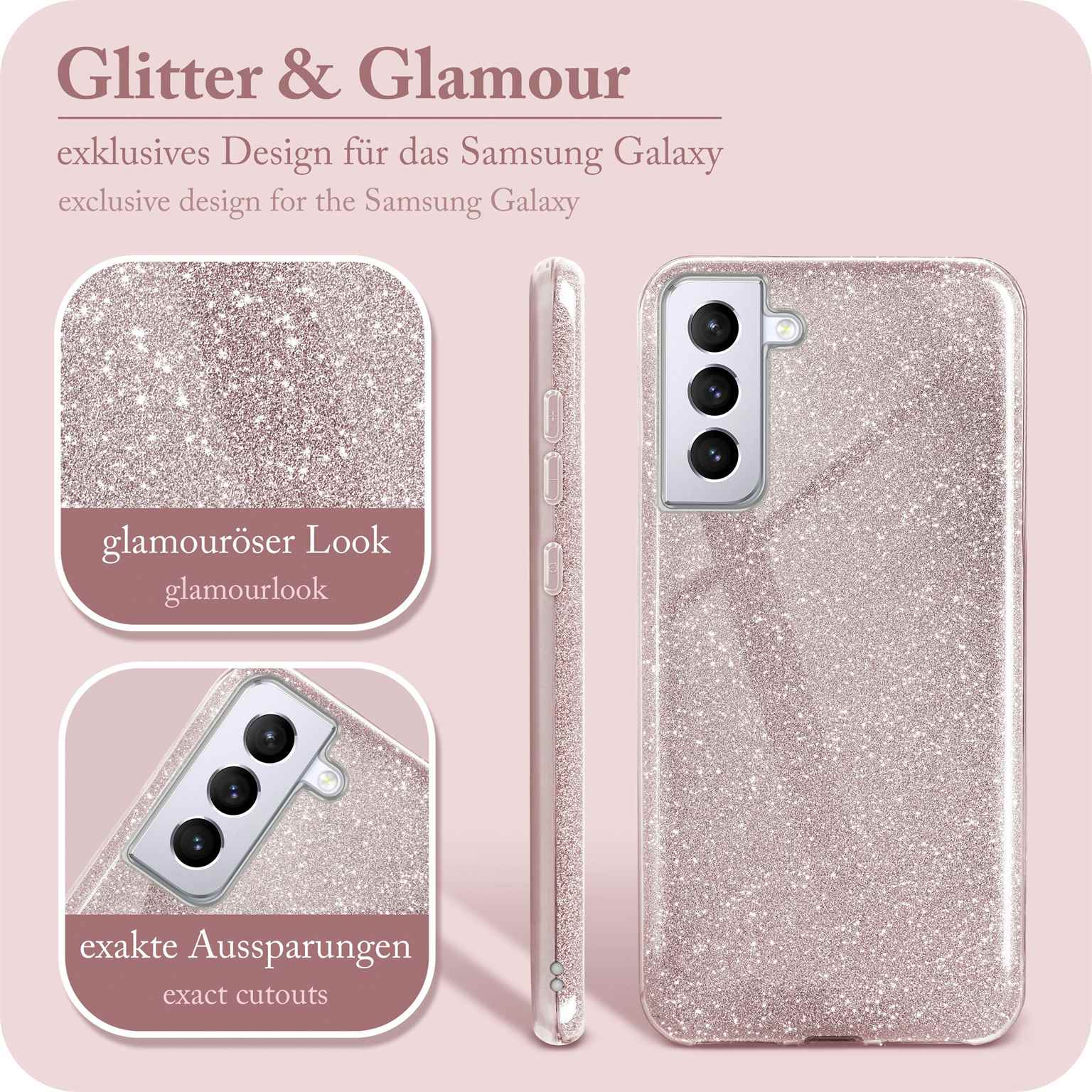 S21 ONEFLOW Rosé Glitter Galaxy - Samsung, Gloss Backcover, Case, Plus,