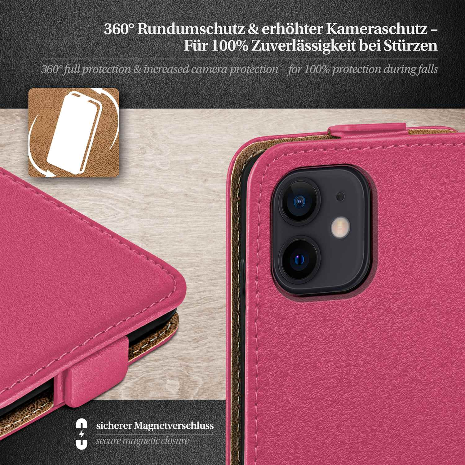 MOEX Flip Case, Flip Cover, Apple, Berry-Fuchsia mini, 12 iPhone