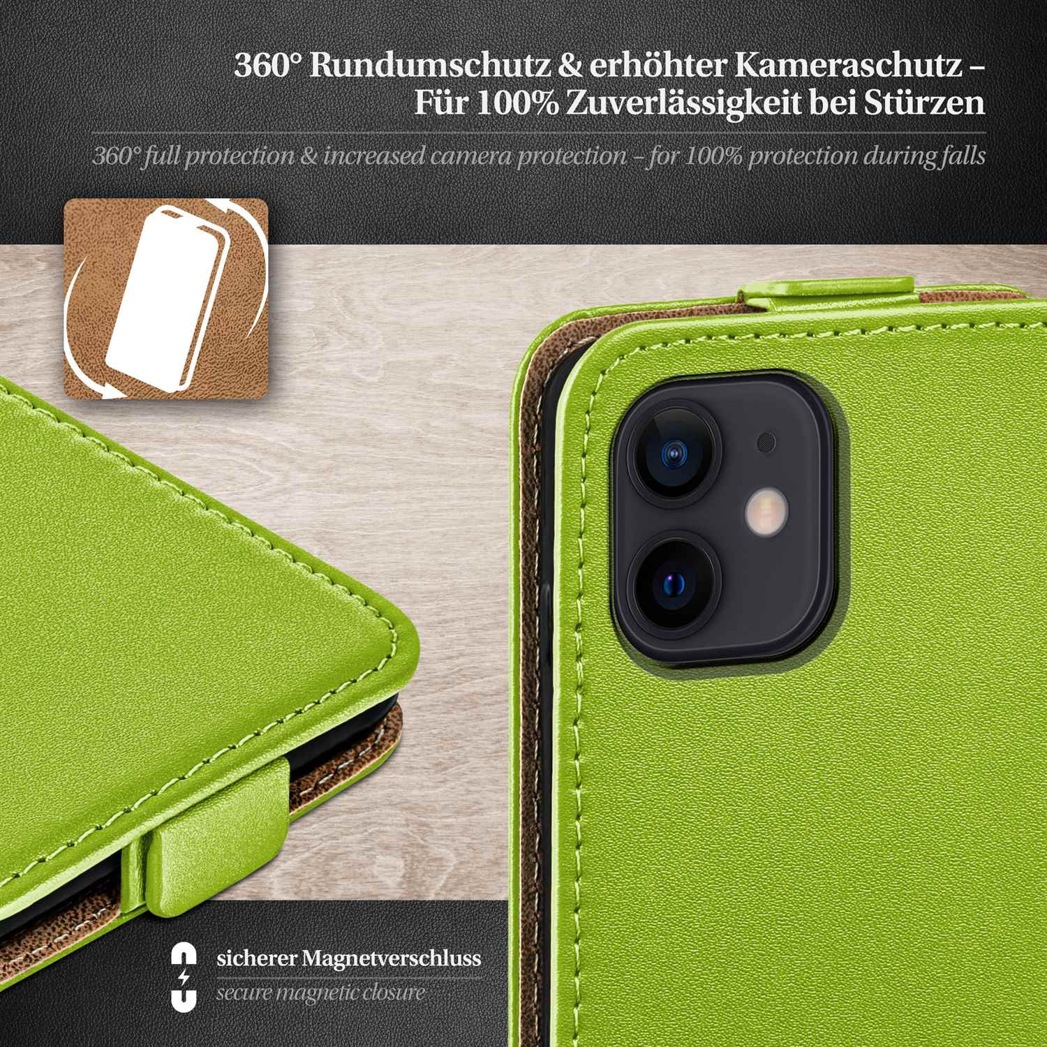 MOEX Flip Case, iPhone Lime-Green Flip Apple, mini, 12 Cover