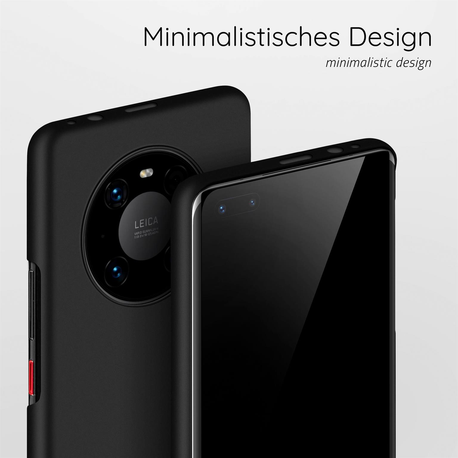 Zwei schwarze Telefone. Text: „Minimalistisches Design“.