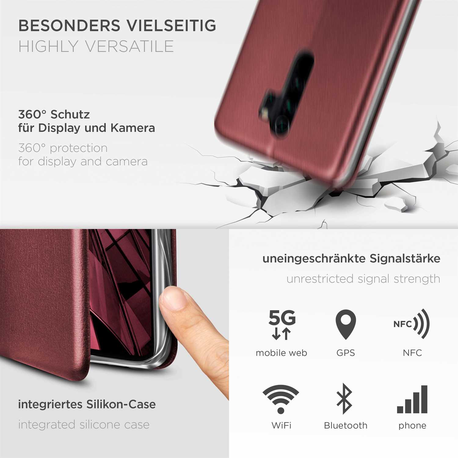 ONEFLOW Business Case, Flip Burgund Red - Redmi Xiaomi, Cover, Pro, 8 Note