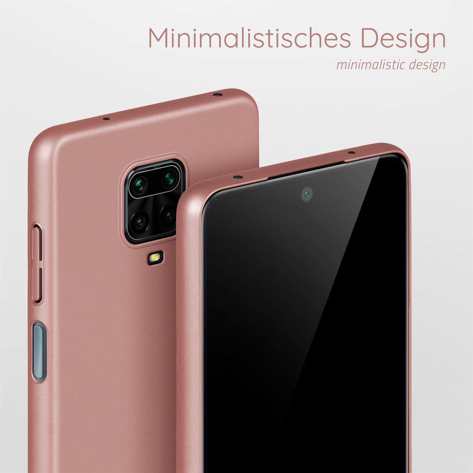 Zwei Handyhüllen, eine ist roségold. Die Handyhülle liegt auf dem Tisch. Das Design ist minimalistisch.