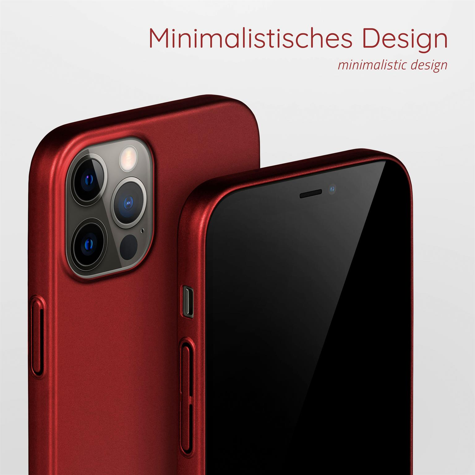 Rote Handyhülle mit Telefon, minimalistisches Design.
