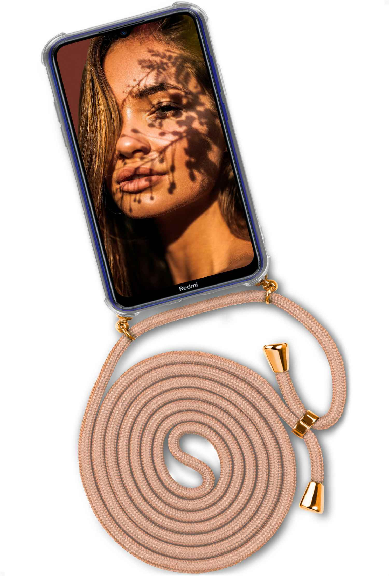 Telefon mit nacktem Seil zeigt Gesicht einer Frau mit Schatten. Seil ist aufgerollt.