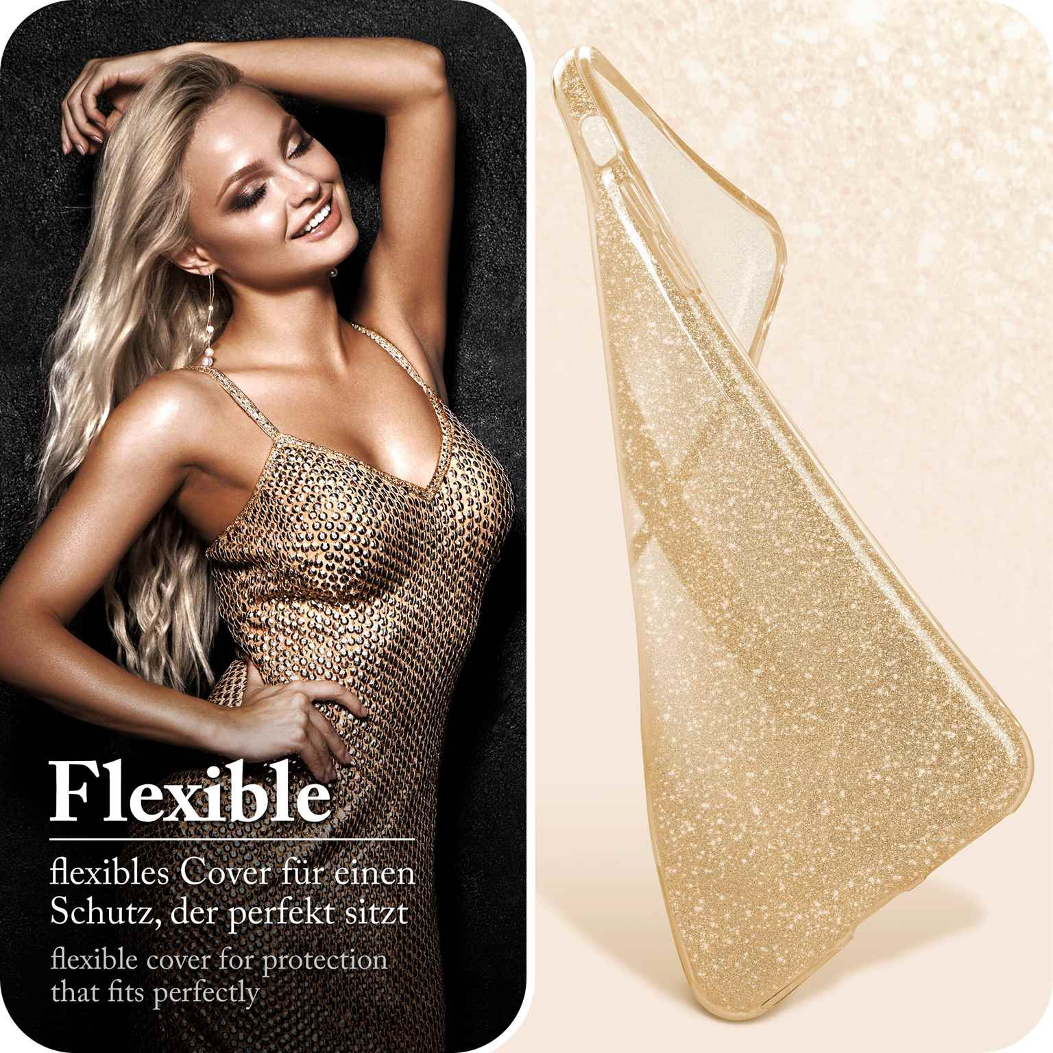 12 - Backcover, Shine ONEFLOW Glitter Apple, Gold mini, iPhone Case,