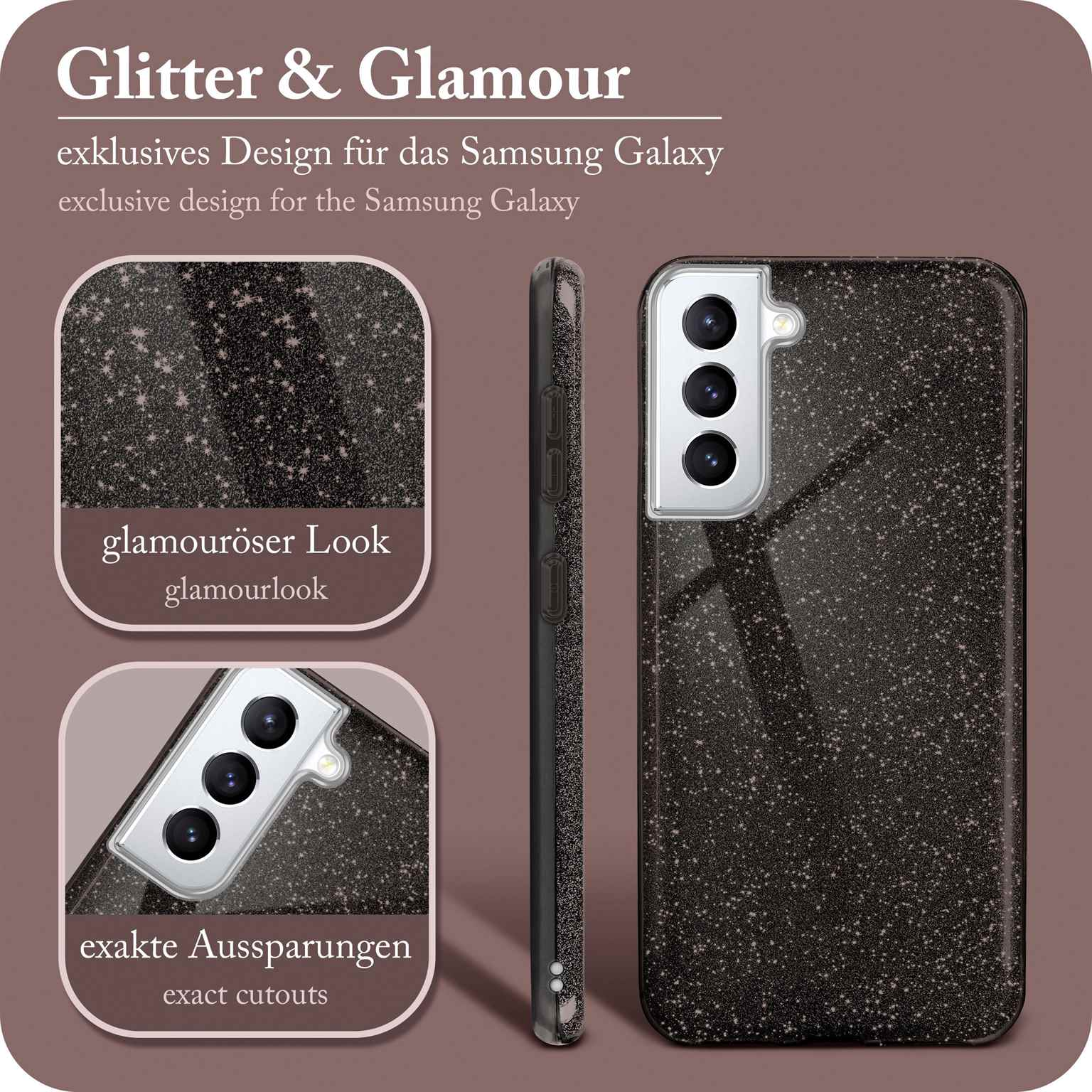 Samsung, Black Backcover, Glitter - Case, Galaxy ONEFLOW Glamour S21,