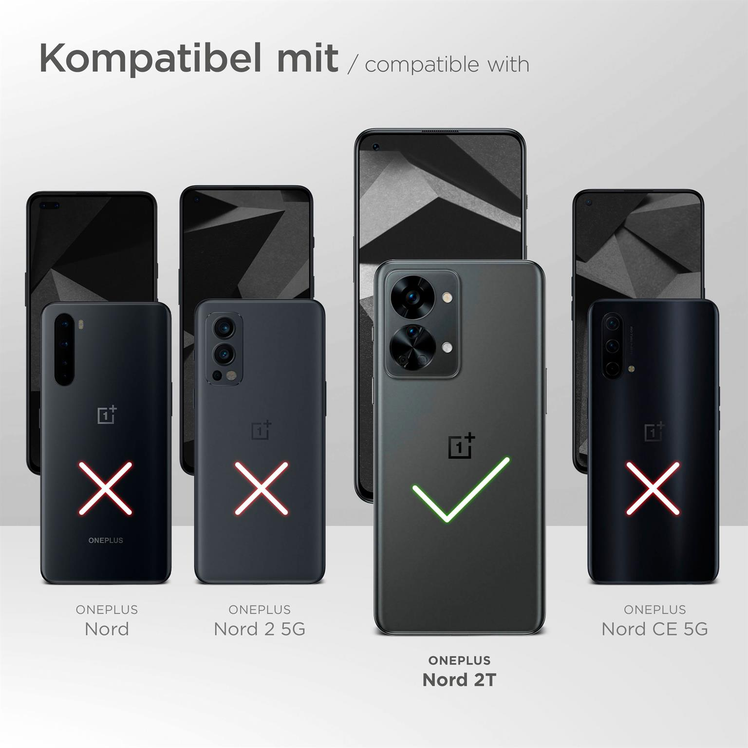 Eine Grafik, die die Kompatibilität verschiedener Telefone mit dem OnePlus Nord 2T-Modell zeigt.