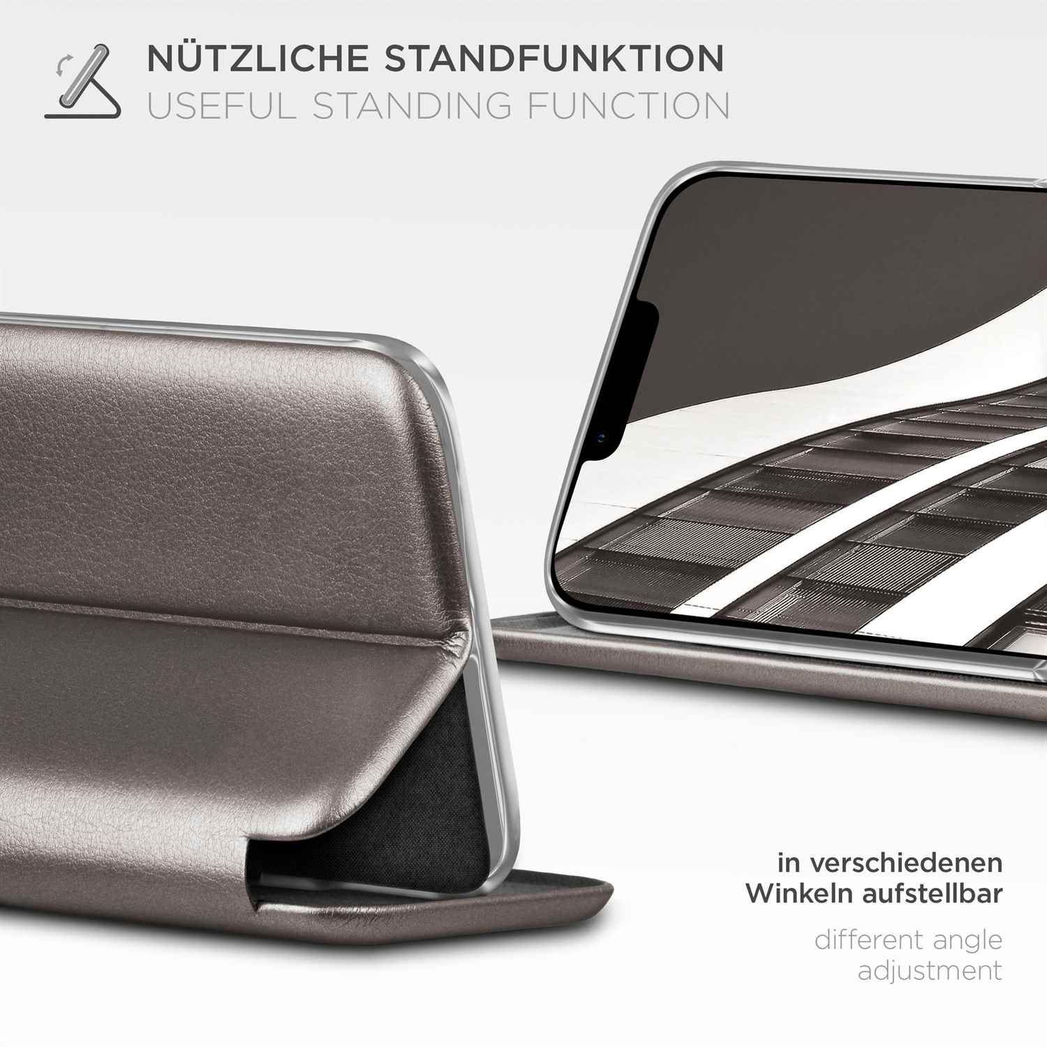Handyhülle mit Text über eine nützliche Standfunktion.