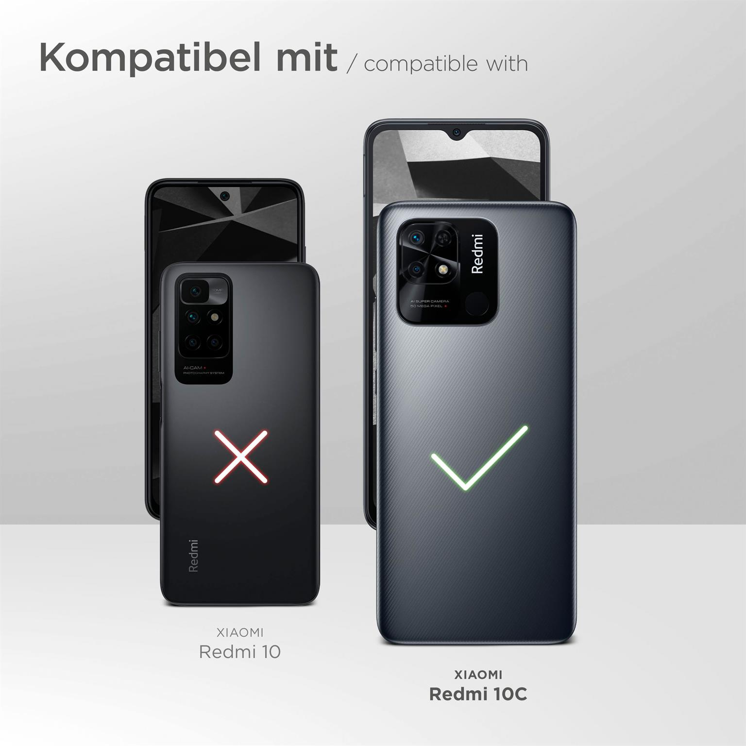 Handyhüllen mit Xiaomi-Telefonen; eine kompatibel, eine inkompatibel. Weißer Hintergrund.