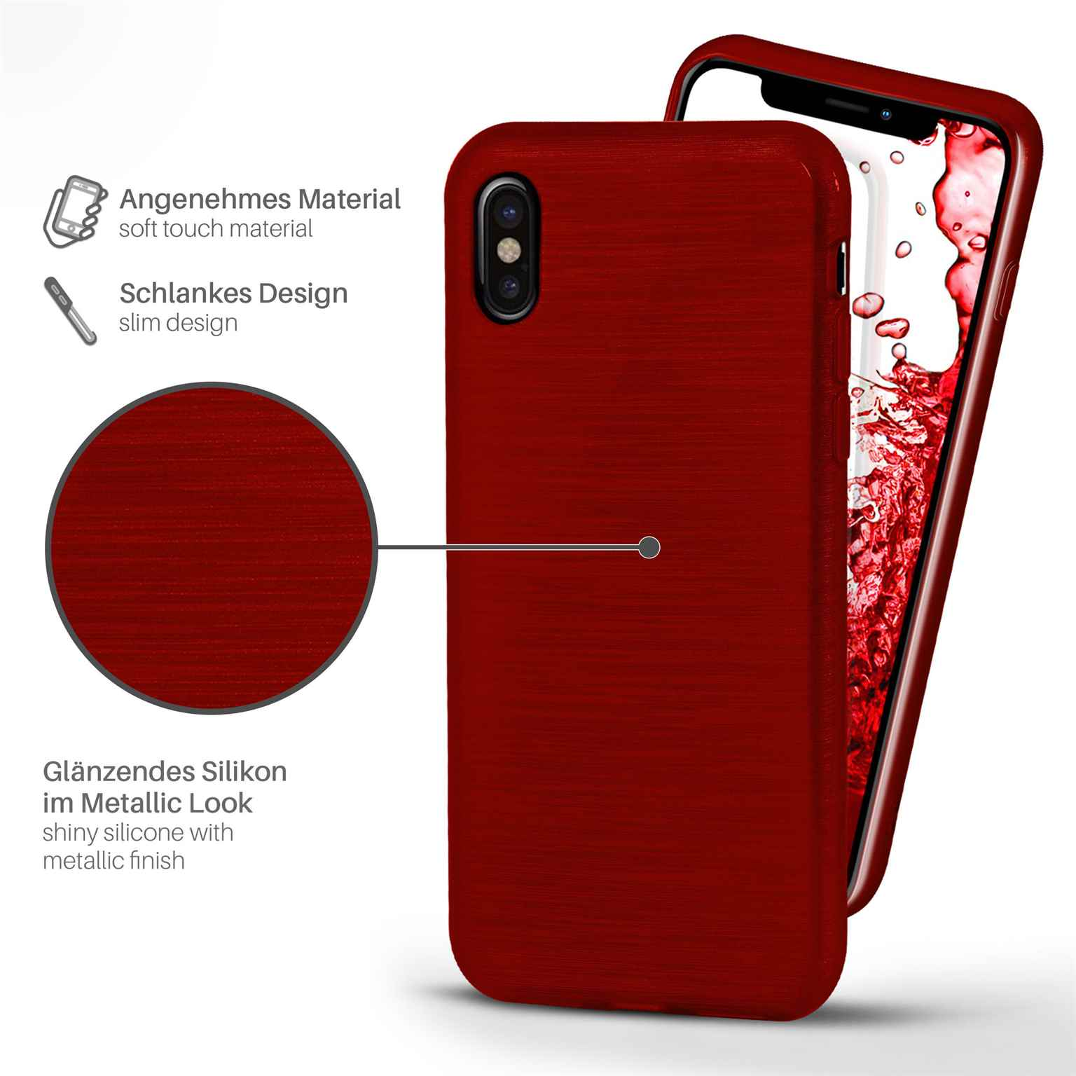 Case, Backcover, MOEX iPhone Apple, Crimson-Red Brushed XS,