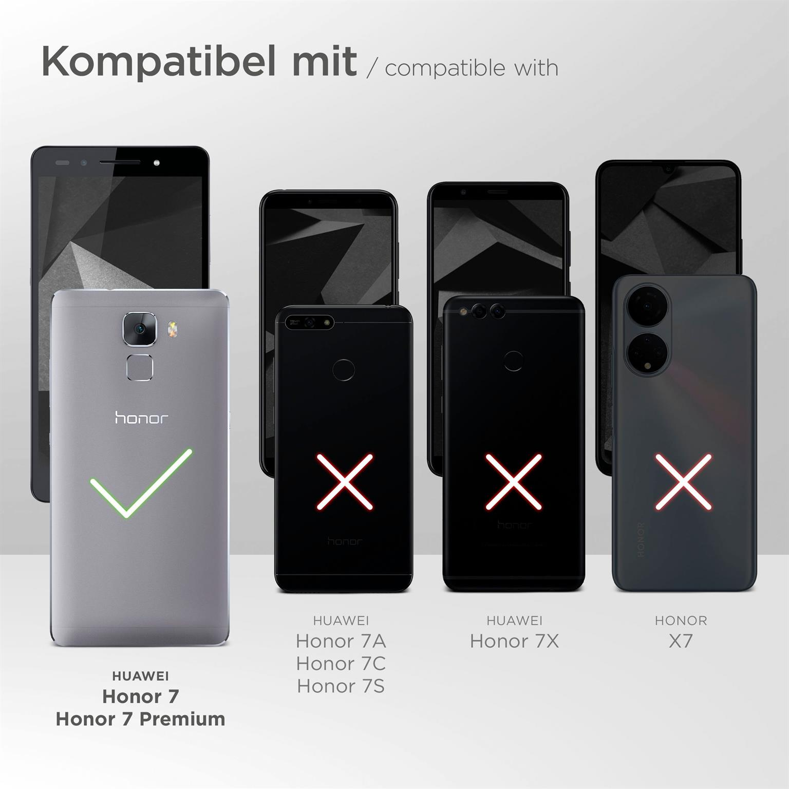 Bild zeigt kompatible Telefone. Honor 7 ist kompatibel, andere haben ein X. Das Bild zeigt die Telefonmodelle.