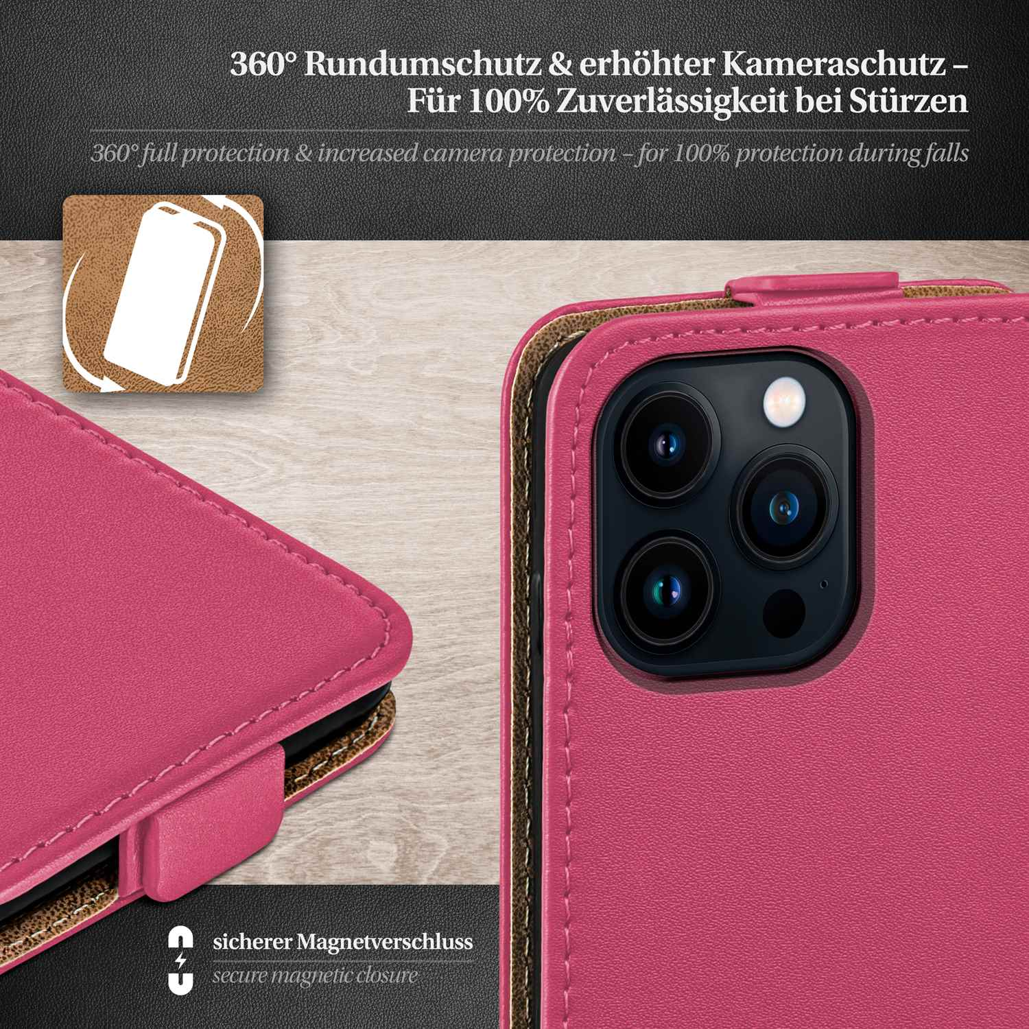 MOEX Flip Case, Flip Apple, Pro Berry-Fuchsia Max, 14 iPhone Cover