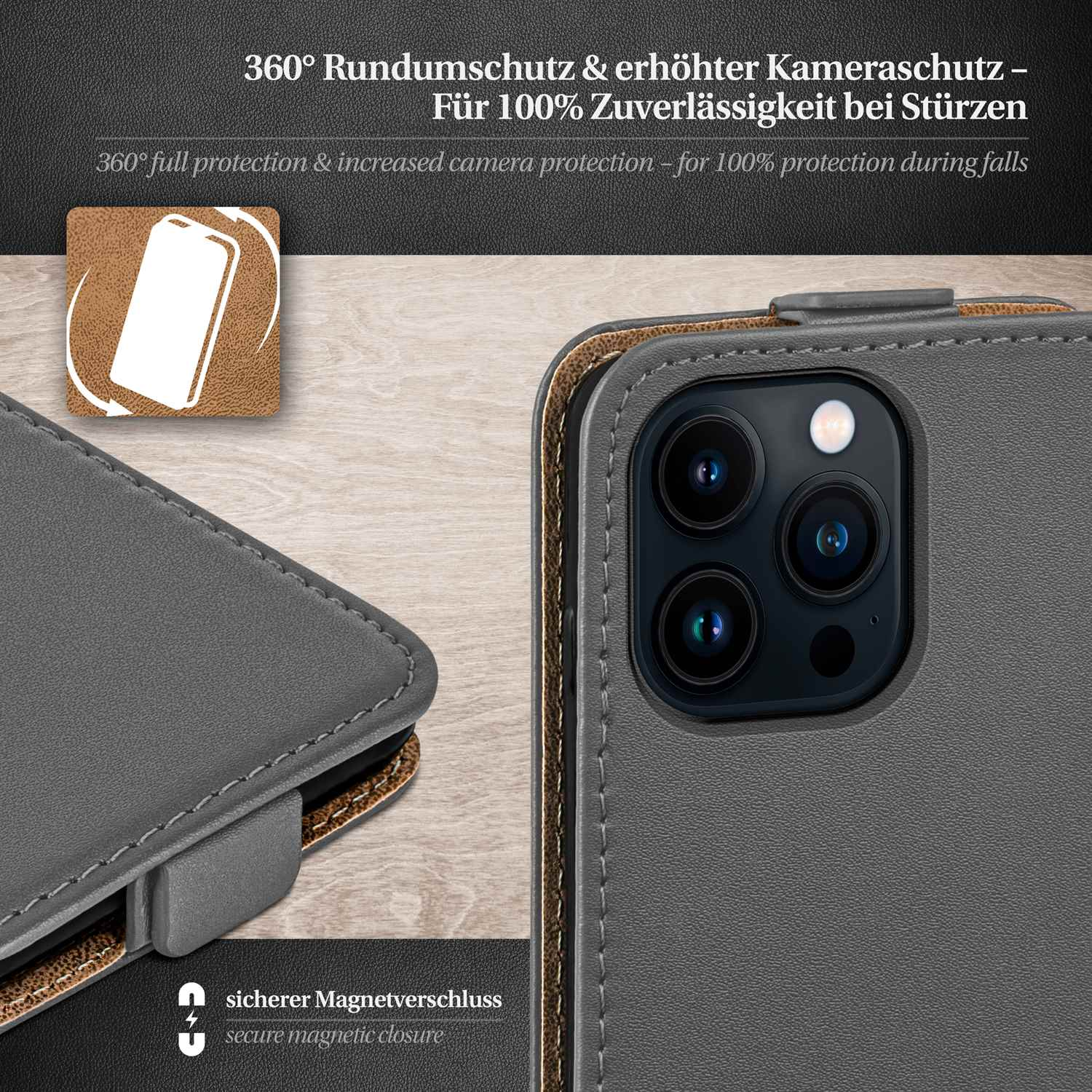 MOEX Flip Case, Flip Anthracite-Gray Pro, 14 Cover, iPhone Apple